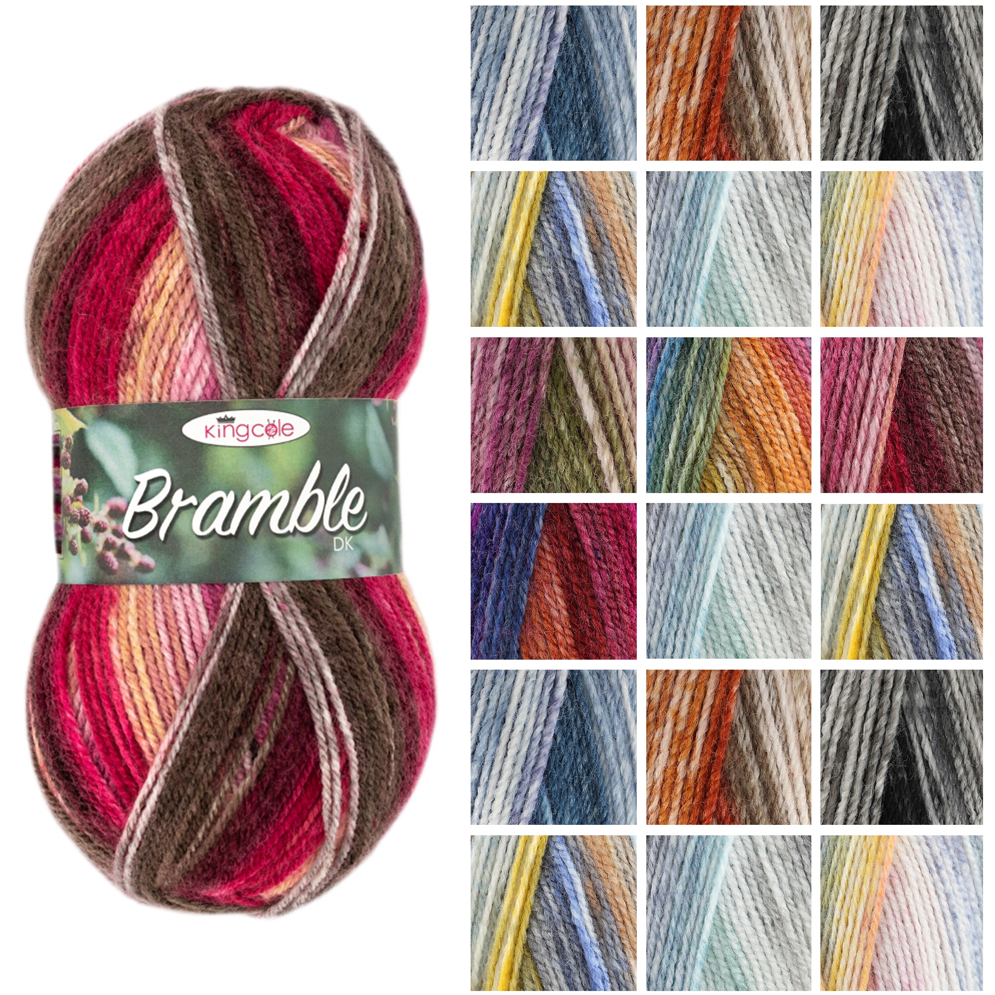 King Cole Bramble DK Yarn 100% Acrylic Self-Striping, Soft Double Knit Knitting & Crochet Yarn, 290 m Vibrant Colour Mixes - 100g
