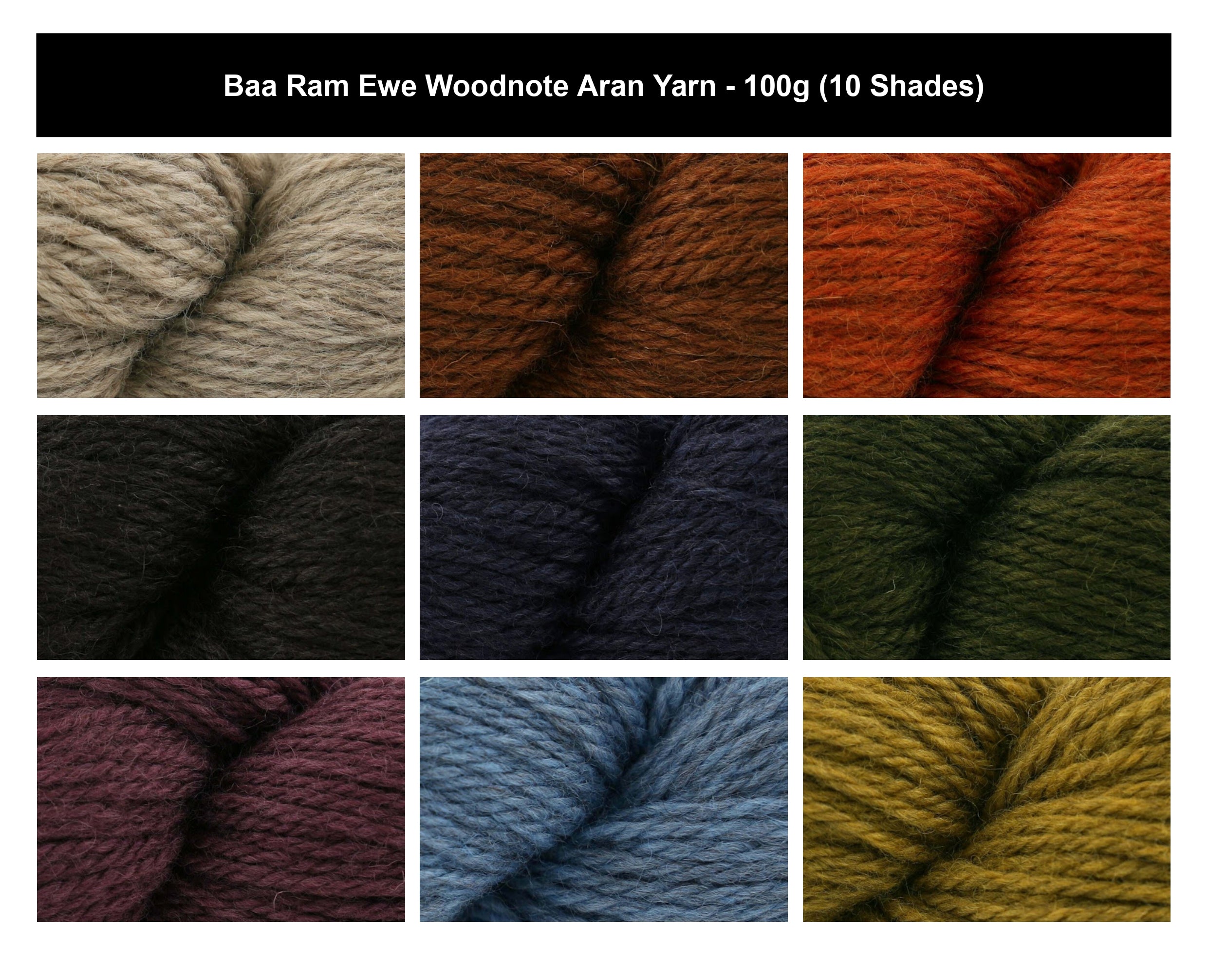 Baa Ram Ewe Woodnote Aran Crochet Yarn - 100g, Luxury 100% Wool British Breed Blend English Woodland Inspired Knitting Yarn for Cardigans, Sweaters, Hats,Mittens & Accessories