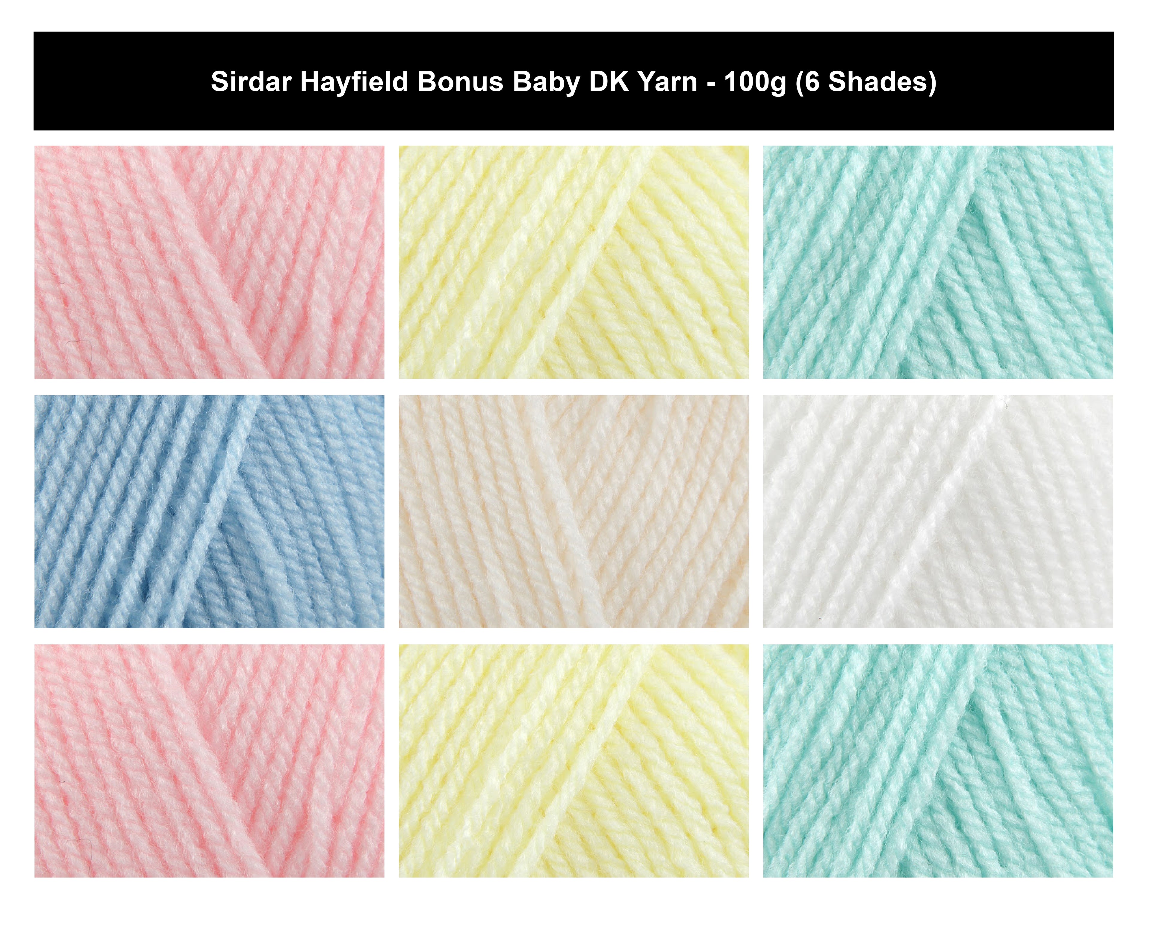 Sirdar Hayfield Bonus Baby DK Yarn for Crochet - 100g, Soft Acrylic Baby Yarn, Pastel Shades, Machine Washable Double Knitting Yarn for Crochet & Knitting