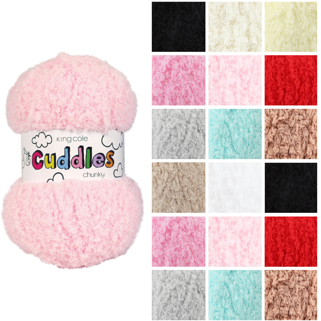 King Cole Cuddles Chunky Yarn 100% Polyester Soft Fuzzy Baby & Toy Knitting Crochet Yarn, 125m Super Chunky for Cozy Projects - 50g