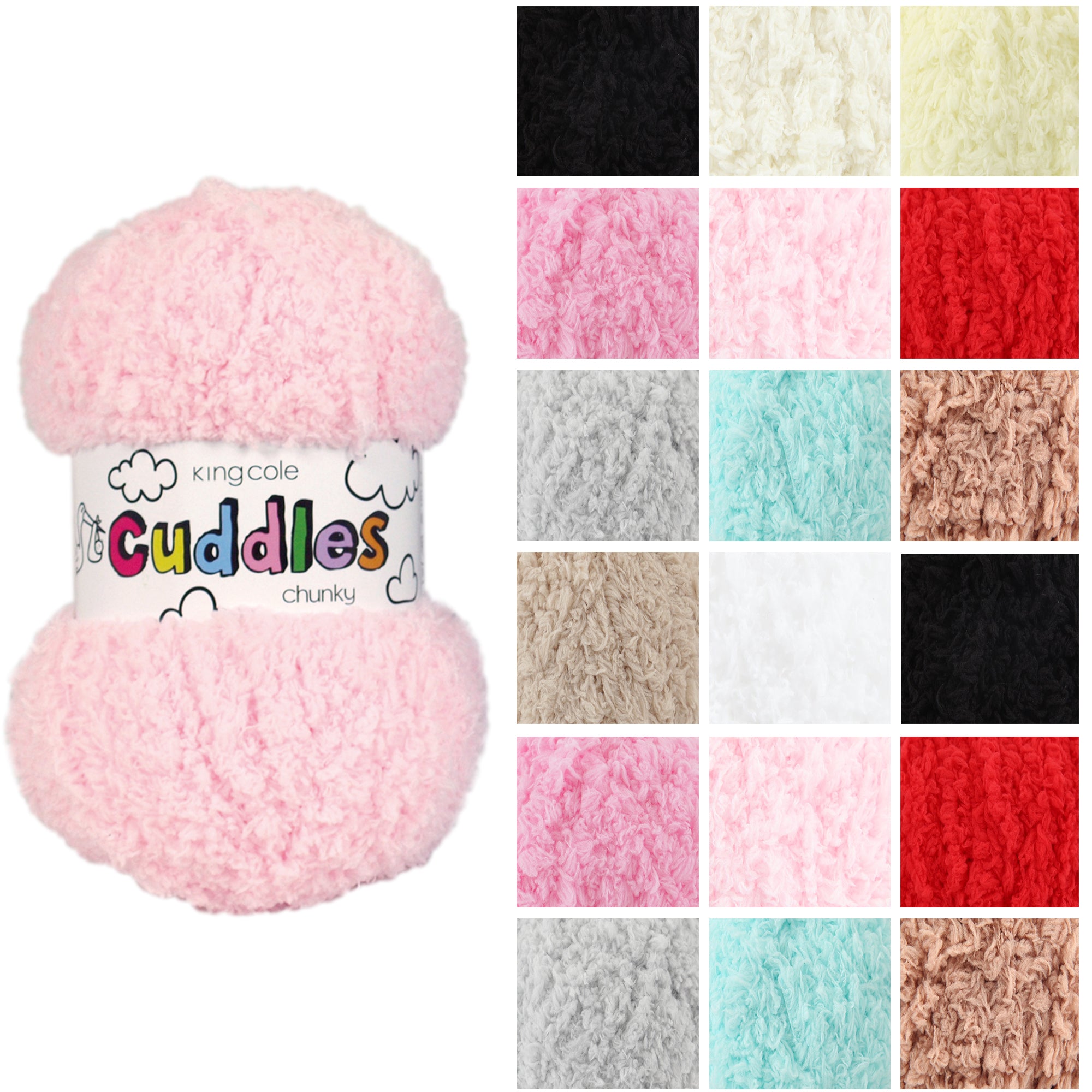 King Cole Cuddles Chunky Yarn 100% Polyester Soft Fuzzy Baby & Toy Knitting Crochet Yarn, 125m Super Chunky for Cozy Projects - 50g