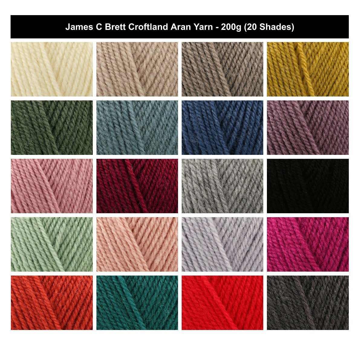 James C Brett Croftland Aran Yarn - 200g, Acrylic & Wool Blend Knitting & Crochet Yarn for Jumpers, Cardigan, Sweaters & Winter Projects