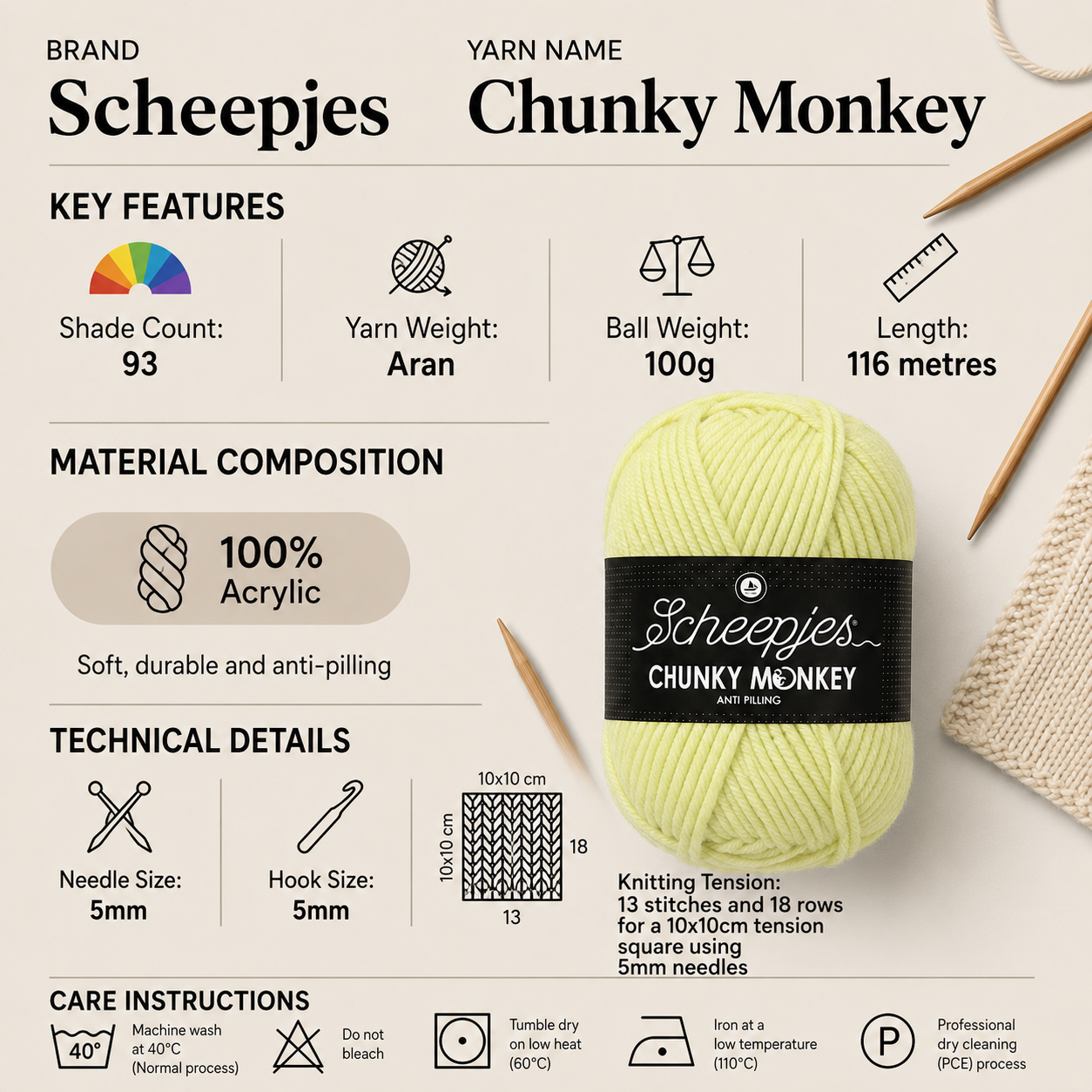 Scheepjes Chunky Monkey Aran Yarn - 100g, 100% Acrylic Anti-Pilling Thick Knitting Crochet Yarn for Blankets, Jumper & Toys