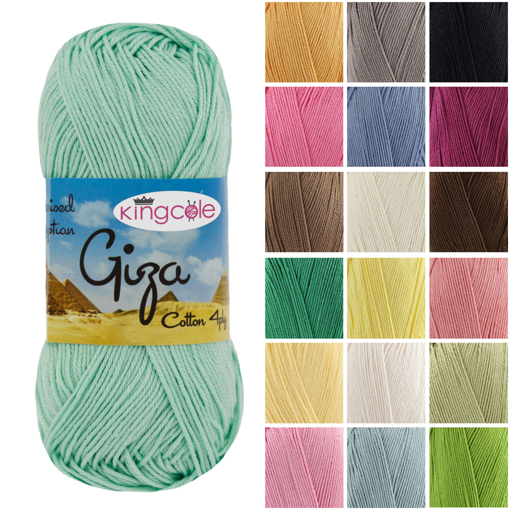 King Cole Giza Cotton 4 Ply Yarn – 100% Mercerised Egyptian Cotton 158m Breathable Knitting & Crochet Yarn - 50g