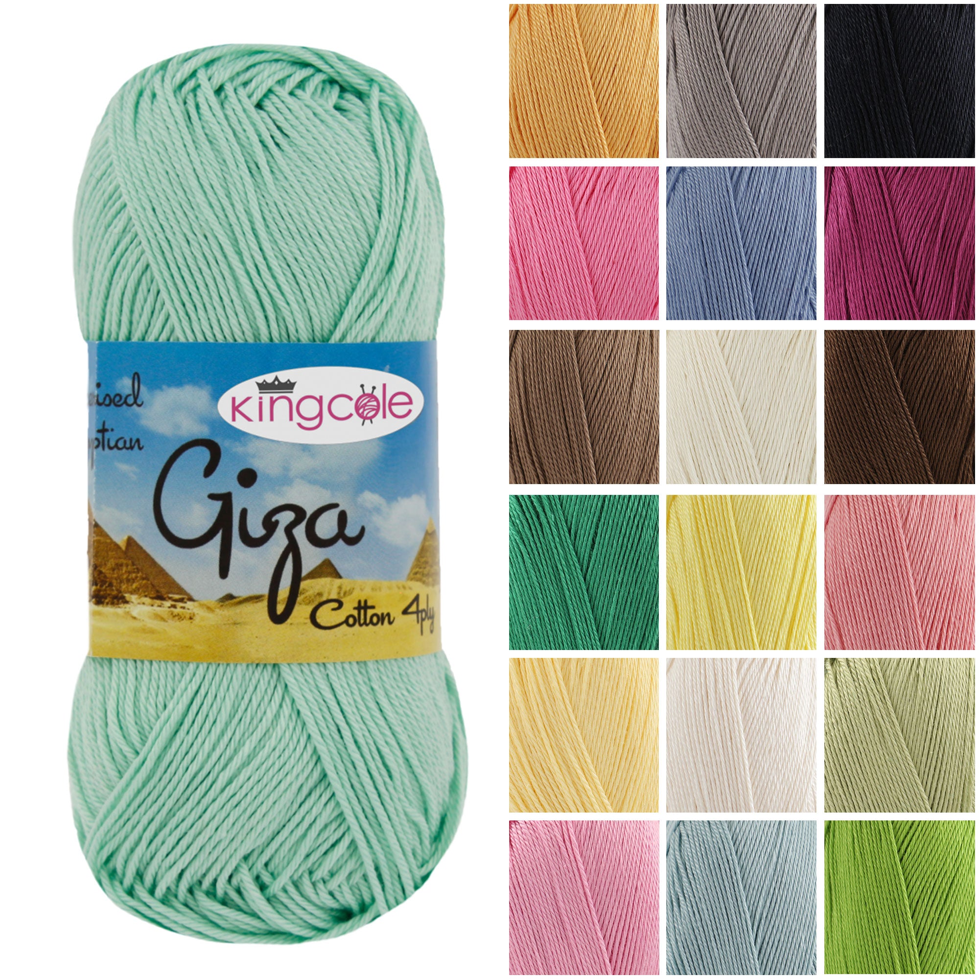 King Cole Giza Cotton 4 Ply Yarn – 100% Mercerised Egyptian Cotton 158m Breathable Knitting & Crochet Yarn - 50g