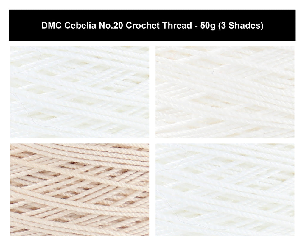 DMC Cebelia No.20 Crochet Cotton Thread Yarn - 50g, Three-cord, Double Mercerised 100% Cotton Fade Resistant Knitting Yarn for Decorative Lacework, Doilies & Crafting