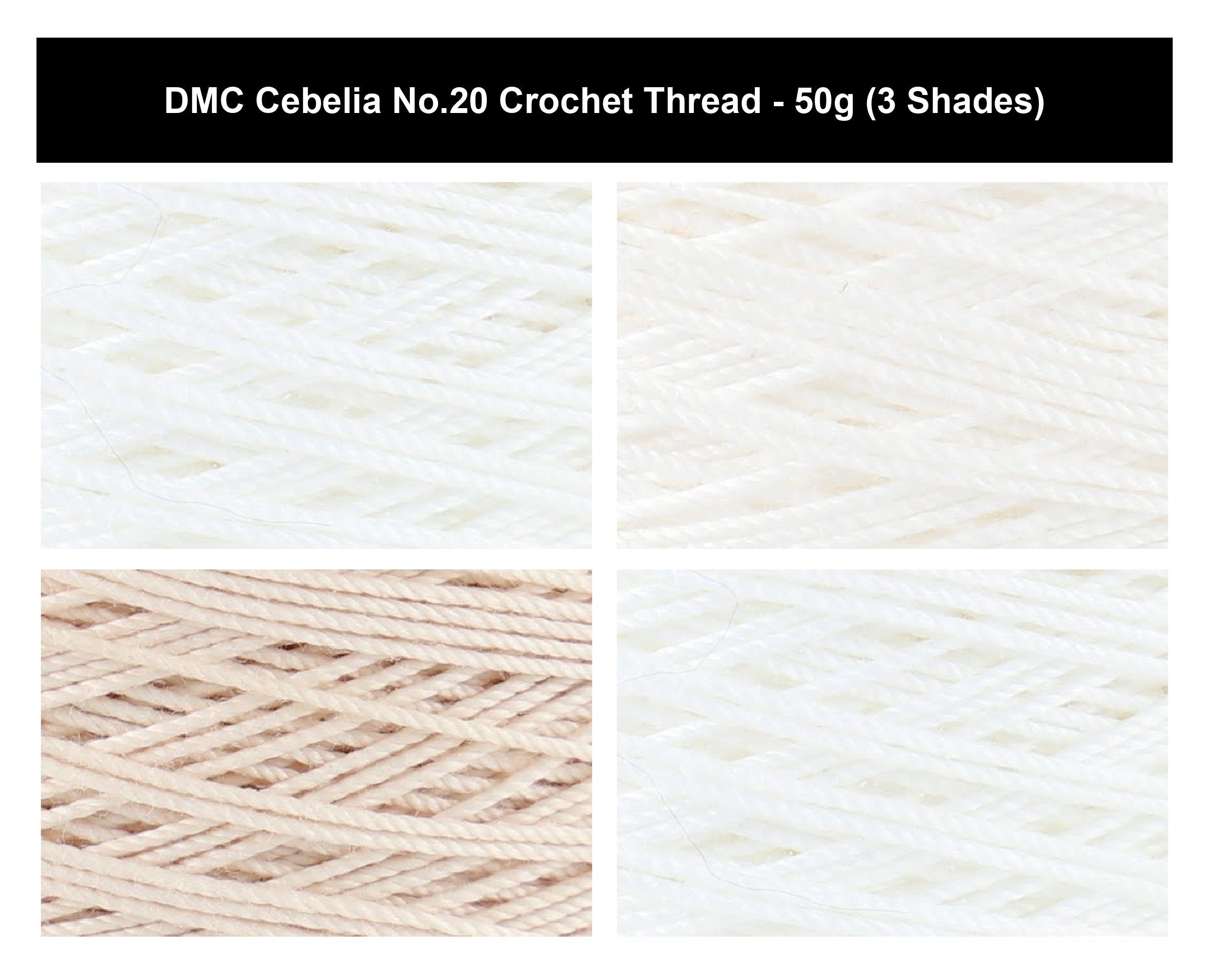 DMC Cebelia No.20 Crochet Cotton Thread Yarn - 50g, Three-cord, Double Mercerised 100% Cotton Fade Resistant Knitting Yarn for Decorative Lacework, Doilies & Crafting