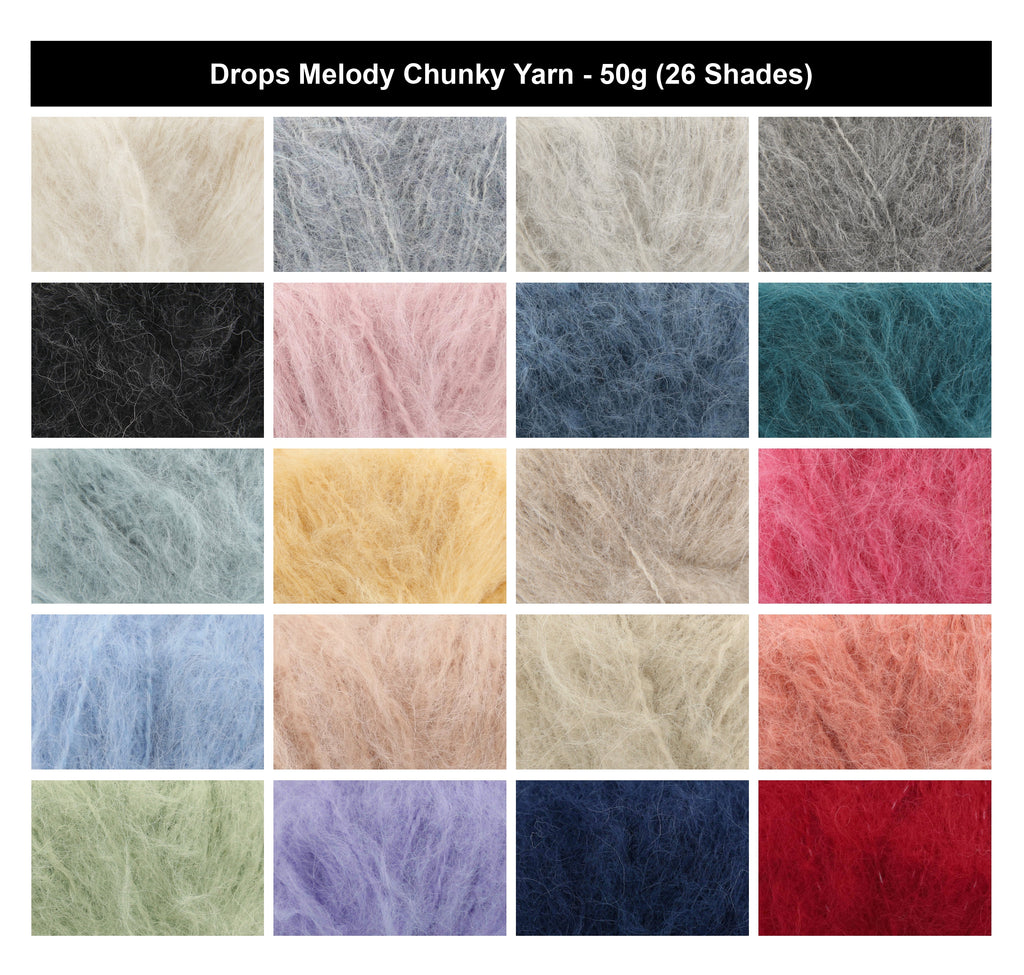 Drops Melody Chunky Crochet Yarn - 50g, Luxury Merino Wool & Alpaca Blend Soft Lightweight Bulky Knitting Wool for Oversized Garments, Shawls & Accessories