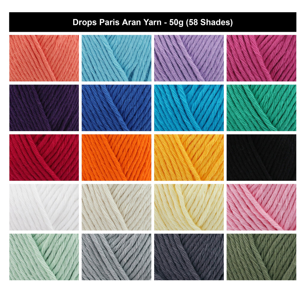 Drops Paris Aran Yarn for Crochet - 50g, 100% Cotton Highly Absorbent Summer Knitting Wool for Sensitive Skin Garments, Towels & Home Accessories