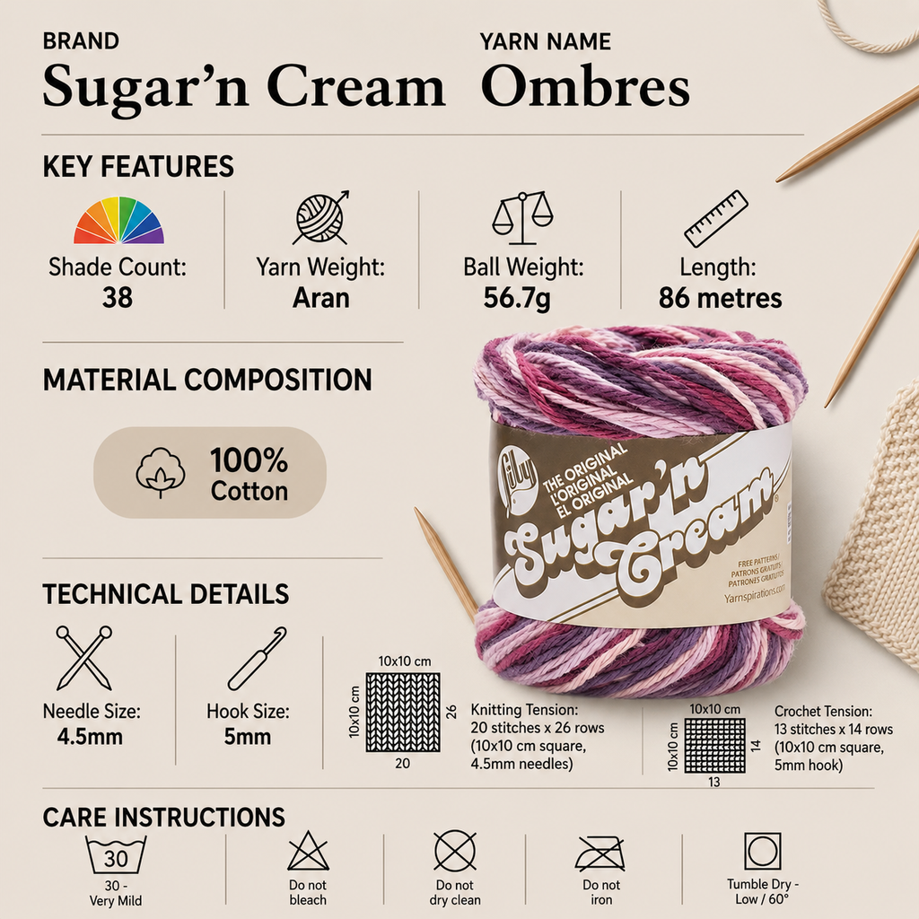 Sugar N Cream Solids Crochet Yarn - 70.9g, 100% Cotton Soft Worsted Everyday Knitting Wool for Dishcloths, Kitchen Accessories, Bags, Blankets & Home Décor