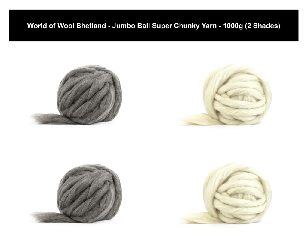 World of Wool Shetland Jumbo Ball Super Chunky Yarn - 1000g, Luxury 100% Wool Giant Unspun Roving Arm Knitting & Crochet Felting Yarn for Blankets, Pet Beds & Rugs