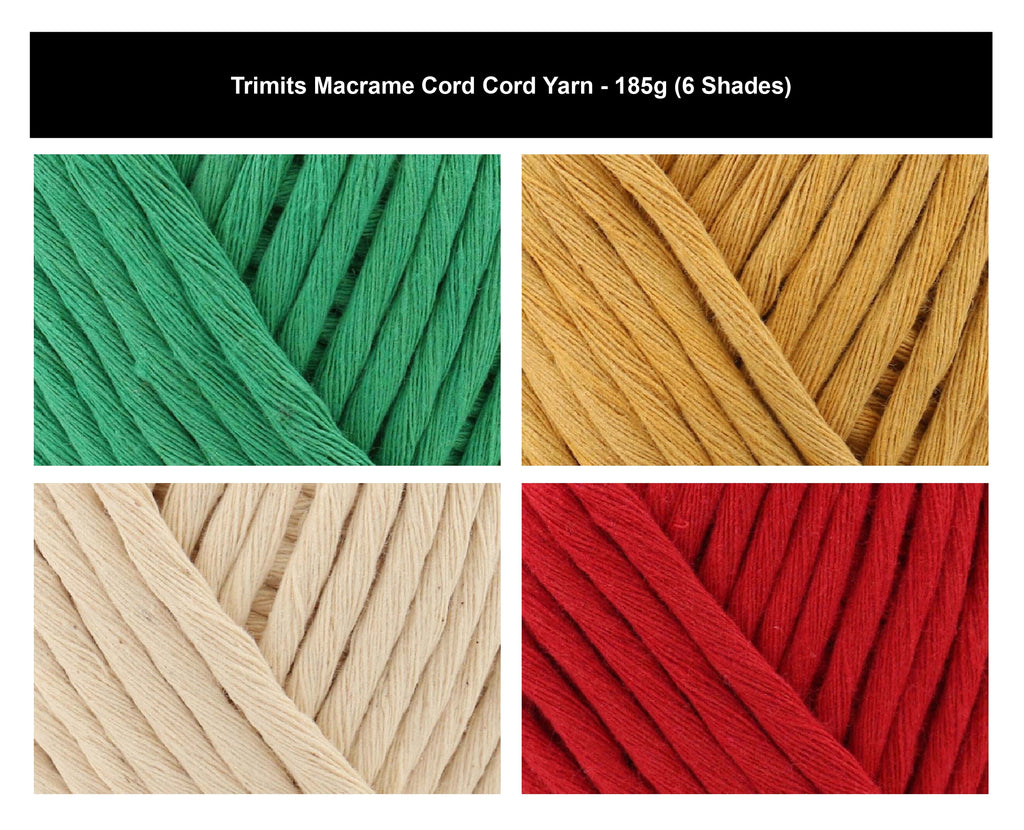 Trimits Macrame Cord 4mm Crochet Yarn - 185g, 100% Cotton Strong Coloured Knitting Macrame Cord for Wall Hangings, Plant Hangers, Bags, Crafts & Home Décor