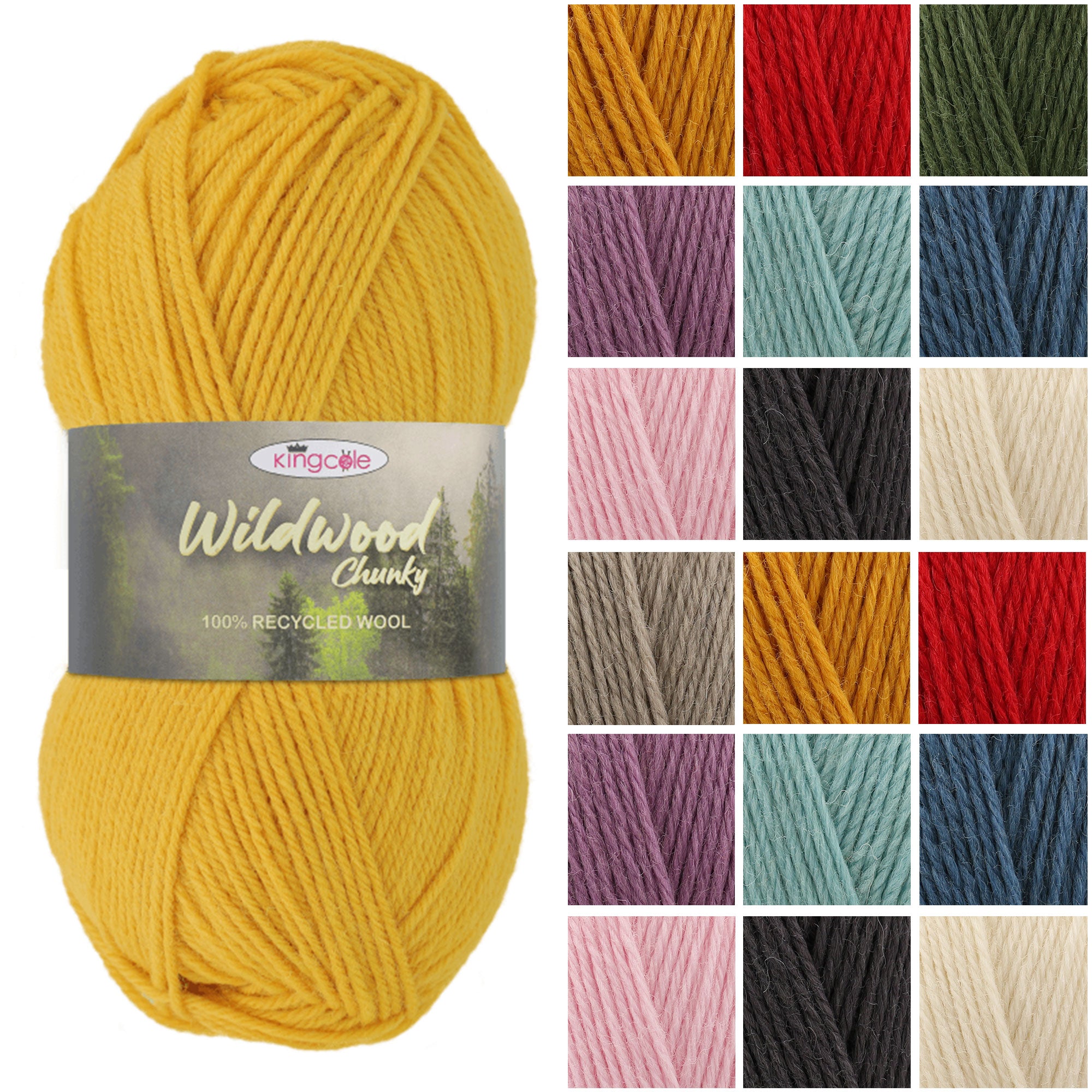 King Cole Wildwood Chunky Yarn, 100% Recycled Wool for Knit & Crochet, Rich Earthy Shades, Warm & Eco Friendly Knitting Wool - 100g Ball
