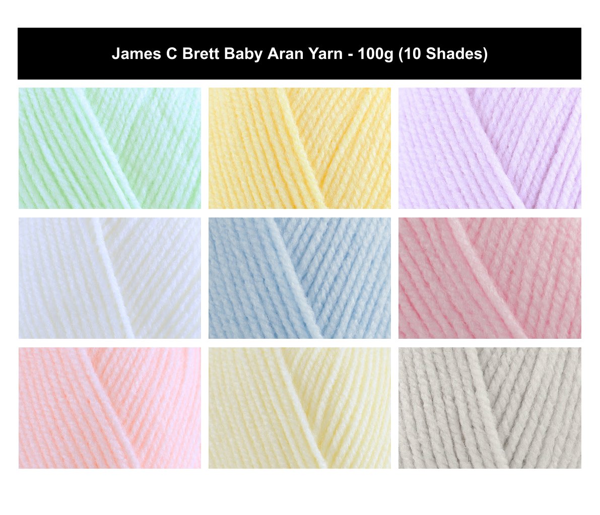 James C Brett Baby Aran Yarn for Crochet - 100g, Soft 100% Acrylic Pastle Shades Knitting Wool for Baby Blankets & Garments