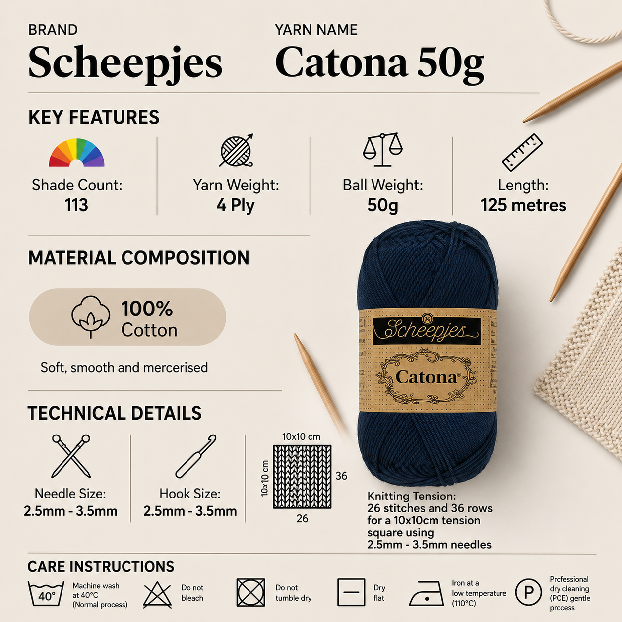 Scheepjes Catona 4 Ply Crochet Yarn - 50g, Luxury 100% Mercerised Cotton Baby-Safe Fingering Weight Knitting Wool for Blankets, Amigurumi & Toys