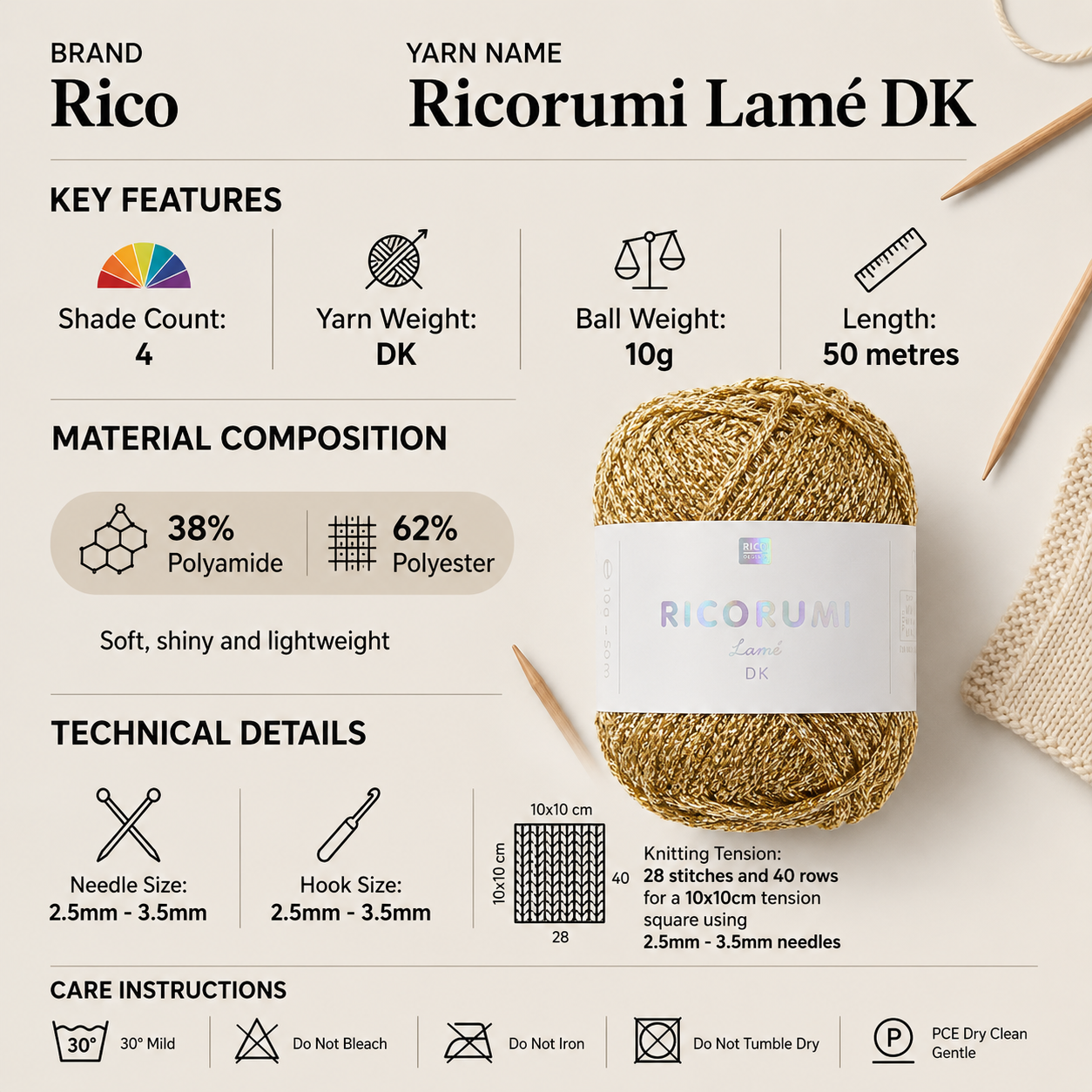 Rico Ricorumi Lame DK Yarn for Crochet - 10G, Polyamide Polyester Blend Metallic Amigurumi Sparkle Double Knitting Glittery Yarn for Ornaments, Jewelry & Toys