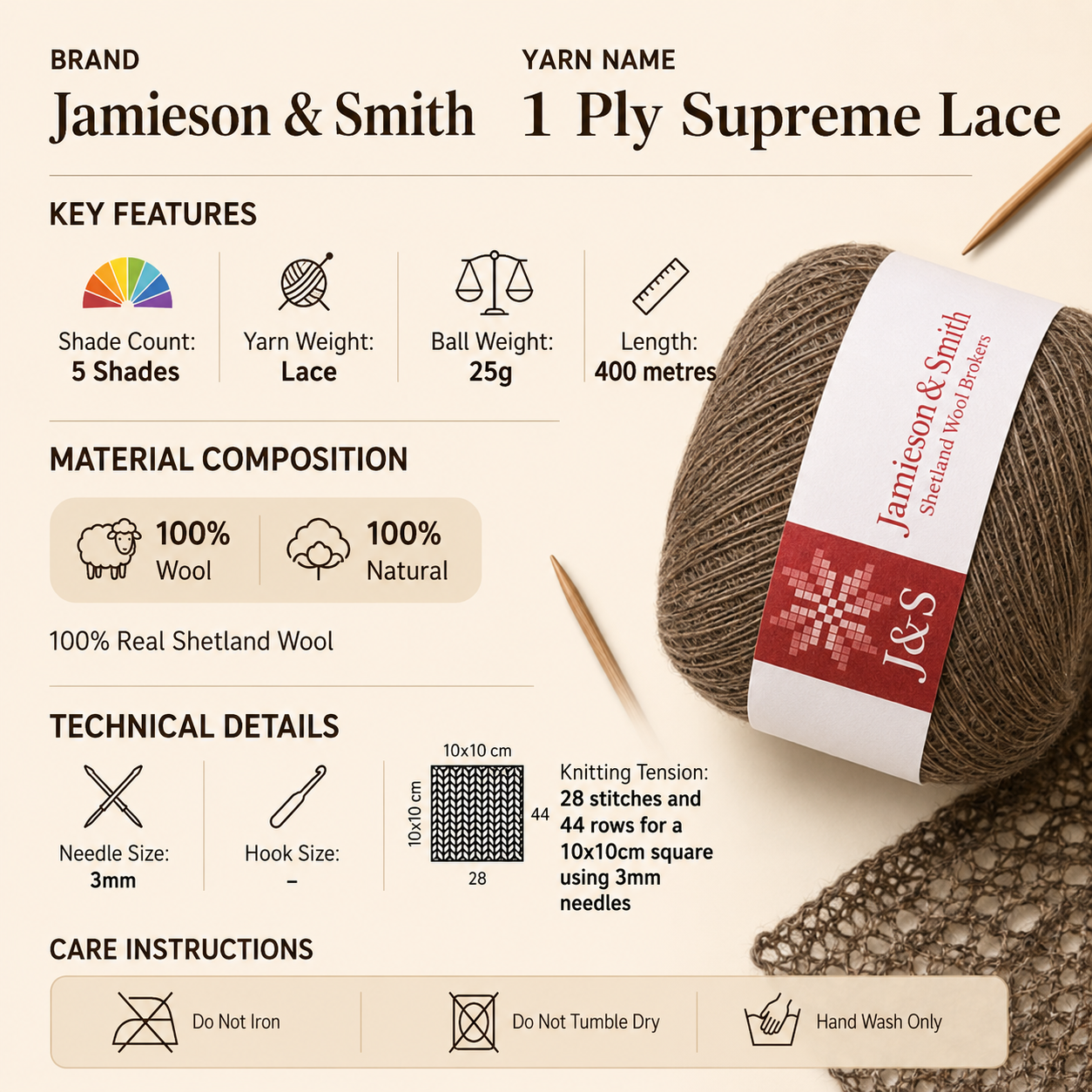 Jamieson & Smith 1 Ply Supreme Lace Yarn - 25g, 100% Shetland Wool Lace Weight Crochet & Knitting Yarn for Traditional Shawls, Christening Gowns & Heritage Projects