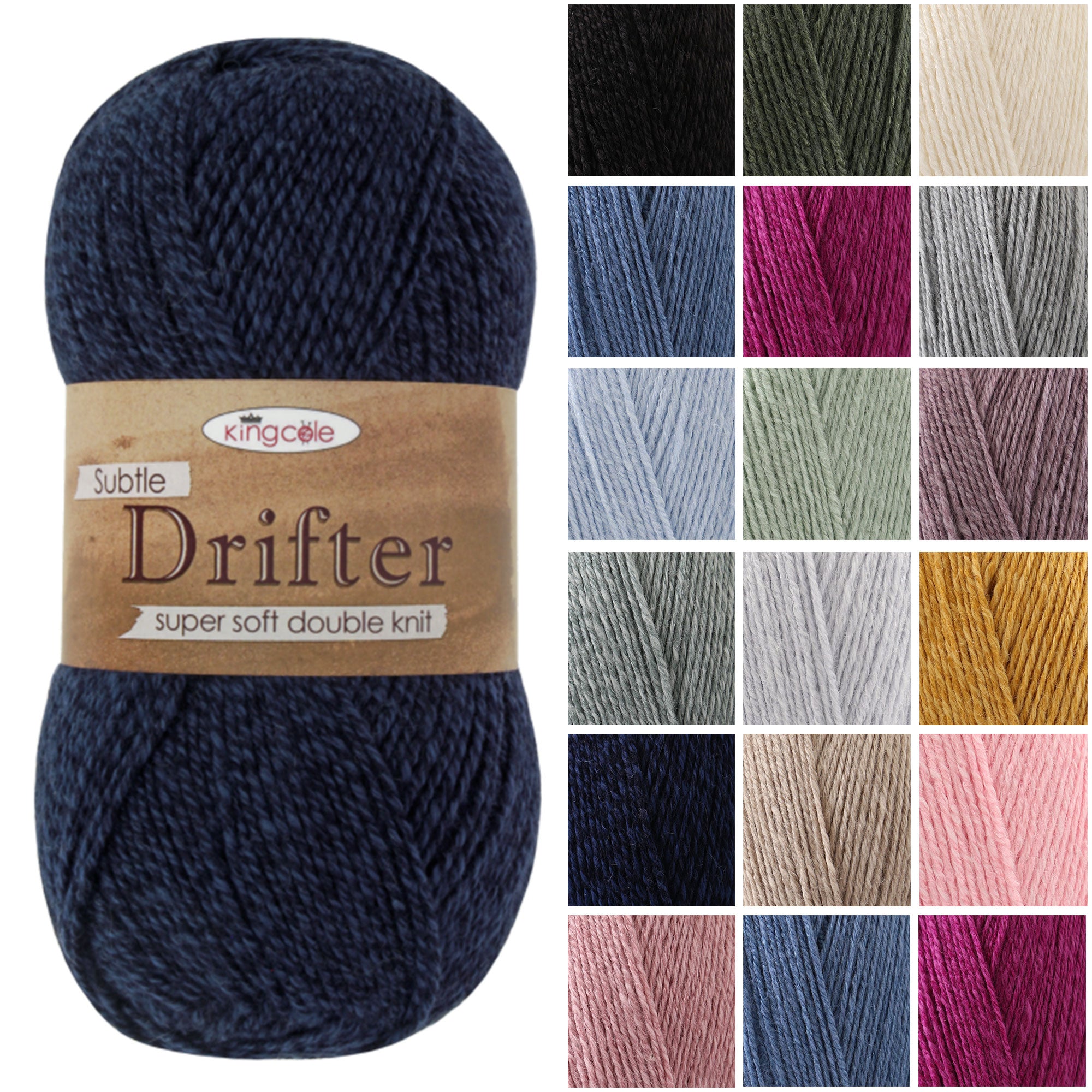 King Cole Subtle Drifter DK Yarn 69% Acrylic 25% Cotton 6% Wool 300m Soft Solid Double Knitting Yarn for Wearables - 100g
