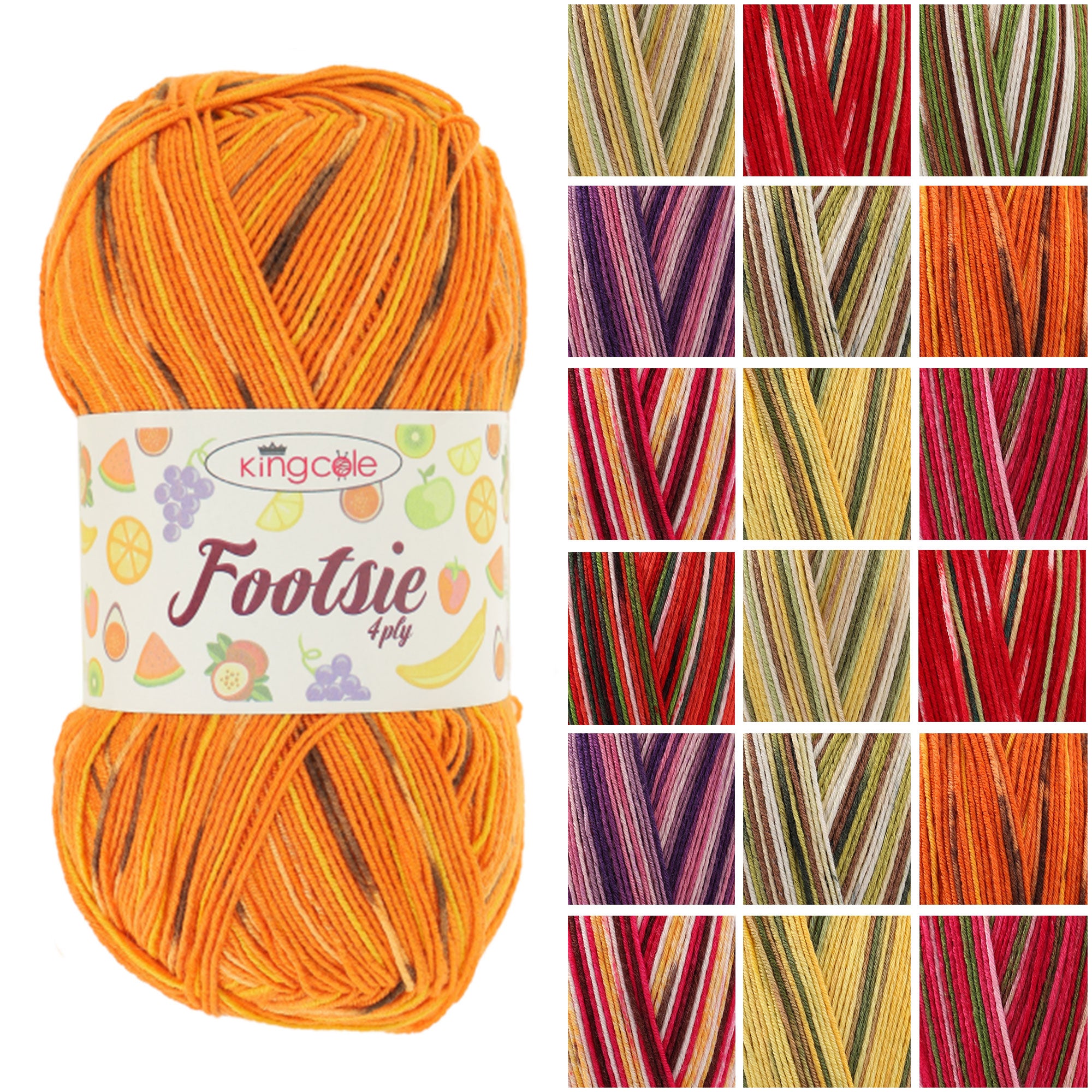 King Cole Footsie 4Ply Yarn 93% Acrylic & 7% PBT, Variegated Self?Patterning Sock Yarn 430m for Knitting & Crochet - 100g