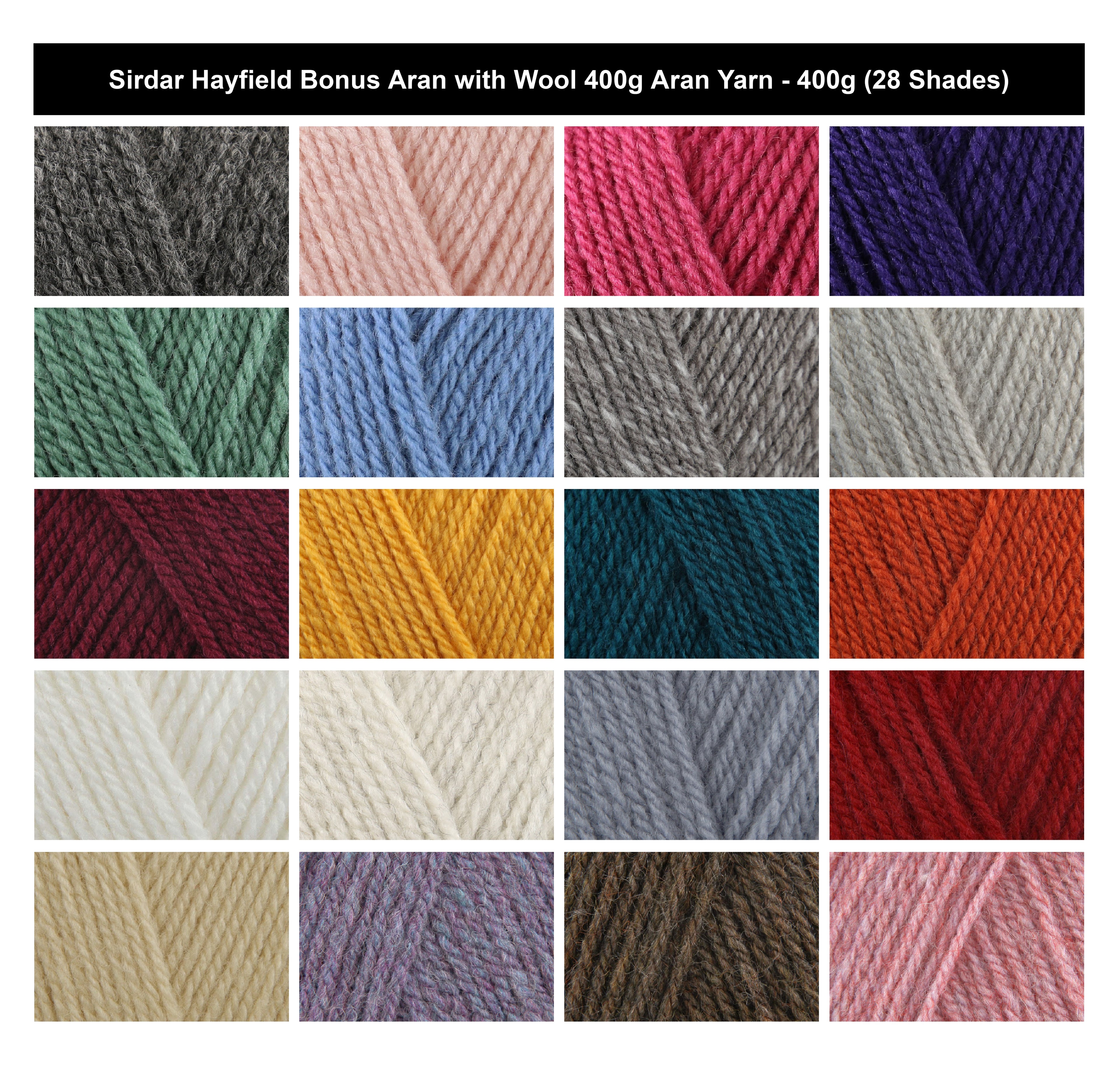 Sirdar Hayfield Bonus Aran with Wool Yarn - 400g Ball,, Wool Acrylic Blend Crochet Knitting Classic Aran Yarn for Sweaters, Cardigans & Accessories