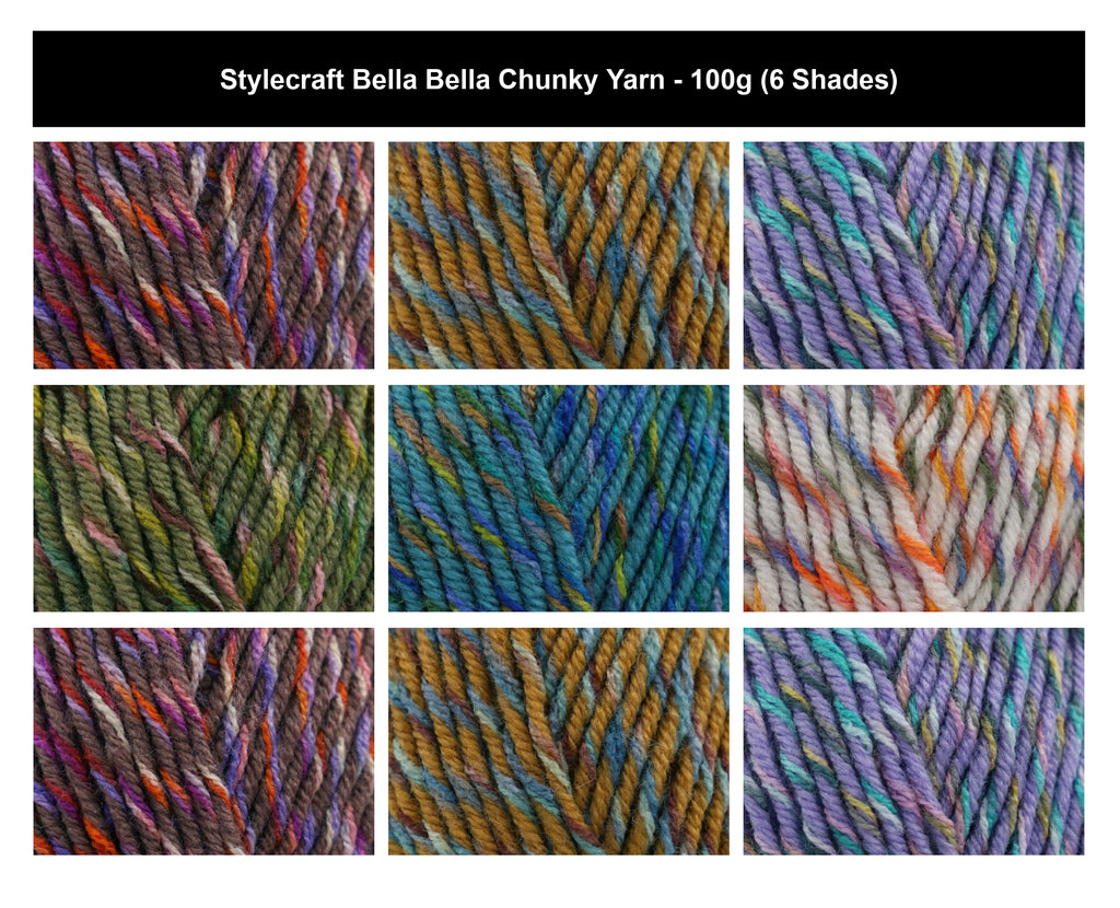 Stylecraft Bella Bella Chunky Crochet Yarn - 100g, Soft 100% Acrylic Chunky Variegated Textured Double Knitting Bold Coloured Wool for Cardigans, Jackets, Jumpers and Sweaters, Vests and Slipovers
