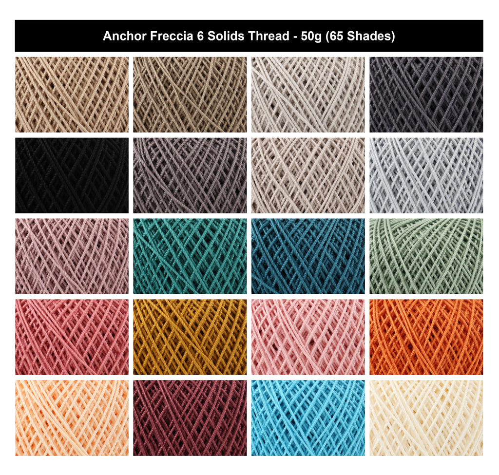 Anchor Freccia 6 Solids Crochet Thread Yarn - 50g, 100% Mercerised Cotton Fine Yarn for Lace, Knitting, Home Décor & Baby Garments