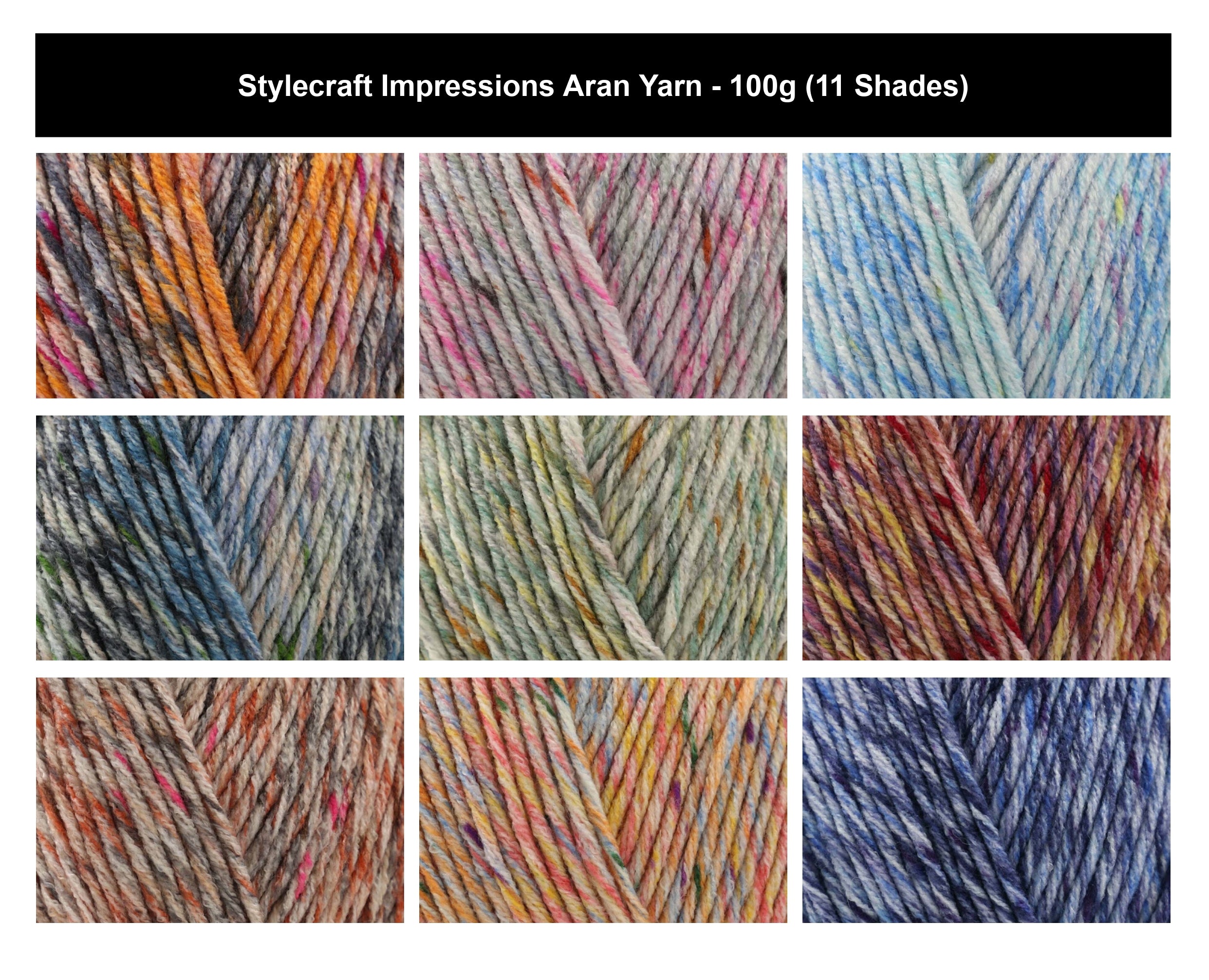 Stylecraft Impressions Aran Knitting Crochet Yarn - 100g, 100% Acrylic Self Patterning Blurred Painterly Effect Yarn for Cardigans, Jumpers & Sweaters