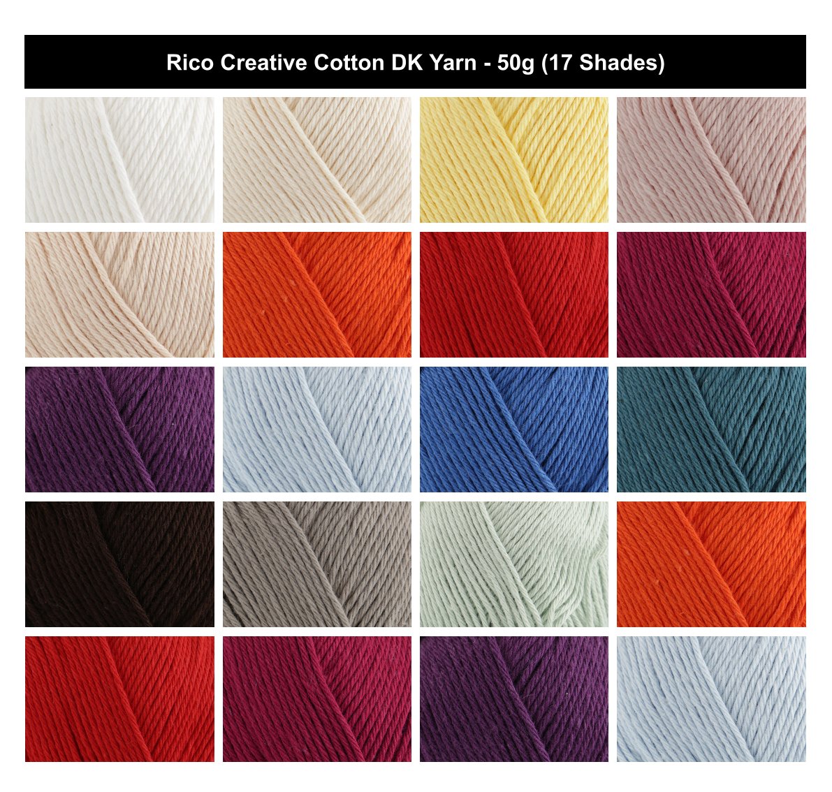 Rico Creative Cotton DK Yarn for Crochet - 50G, Luxury 100% Pure Cotton Soft Double Knitting Wool for Amigurumi, Spring & Summer Cozy Garments