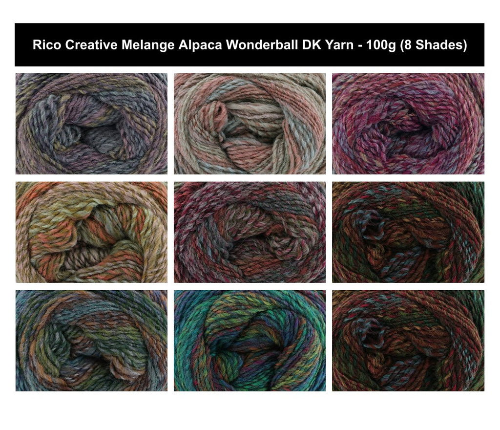 Rico Creative Melange Alpaca Wonderball DK - 100G, Luxury Wool Acrylic Alpaca Blend Gradient Soft Double Knitting & Crochet Yarn for Sweaters And Wraps