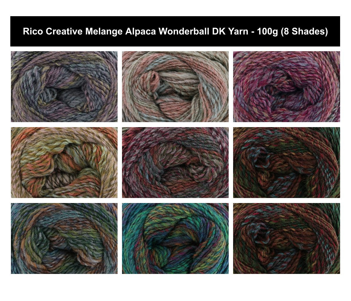 Rico Creative Melange Alpaca Wonderball DK - 100G, Luxury Wool Acrylic Alpaca Blend Gradient Soft Double Knitting & Crochet Yarn for Sweaters And Wraps