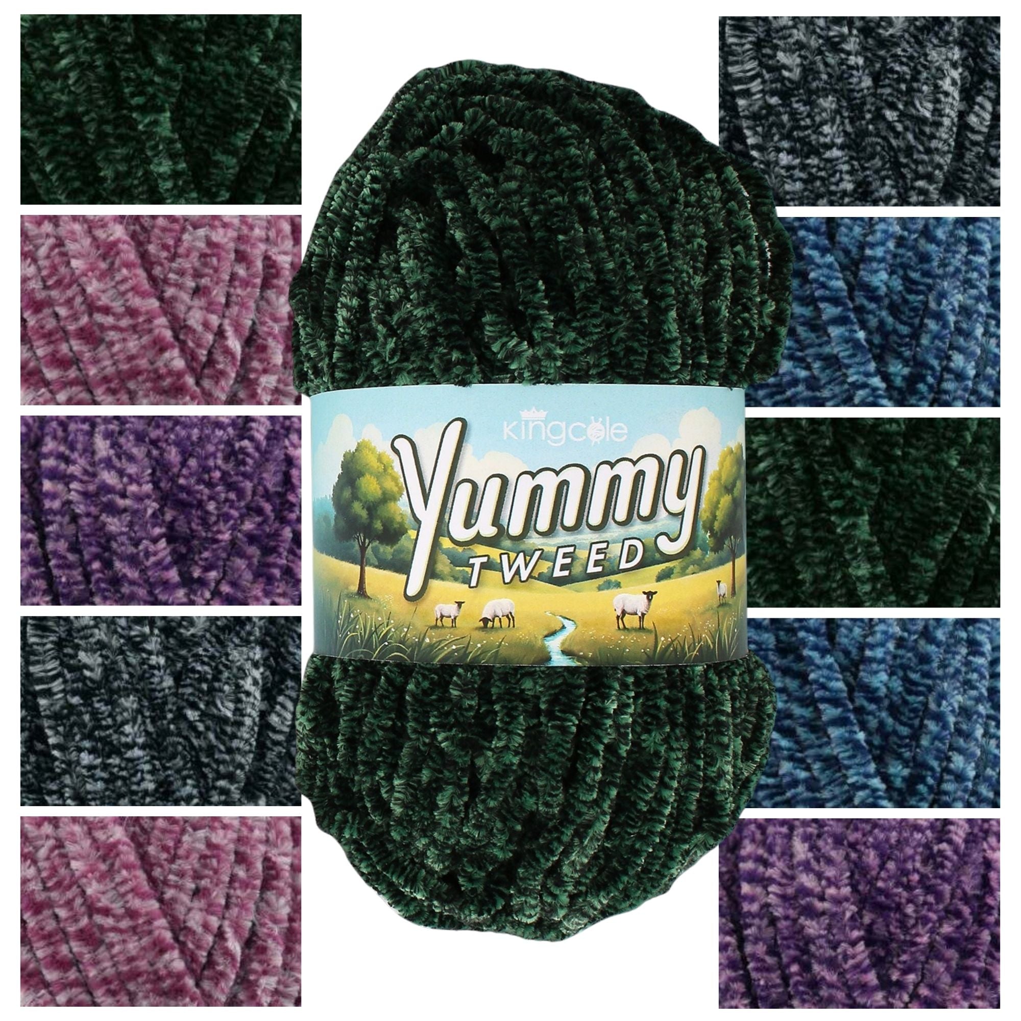 King Cole Yummy Tweed Chunky Chenille Yarn, Soft Knitting & Crochet Wool Polyester Tweed Effect Plush Texture for Projects - 100g Ball
