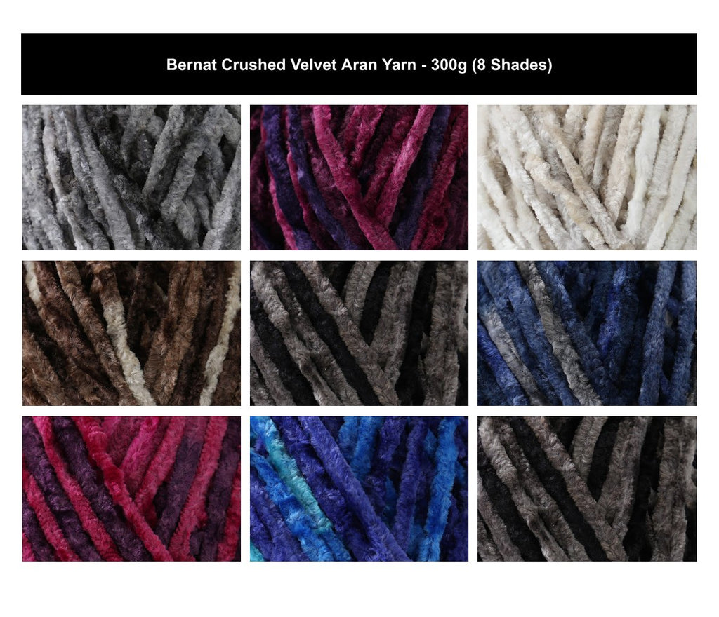 Bernat Crushed Velvet Aran Yarn - 300G, Luxury 100% Polyester Soft Chenille Thick Jumbo Knitting & Crochet Yarn for Cushions, Blankets & Winter Accessories