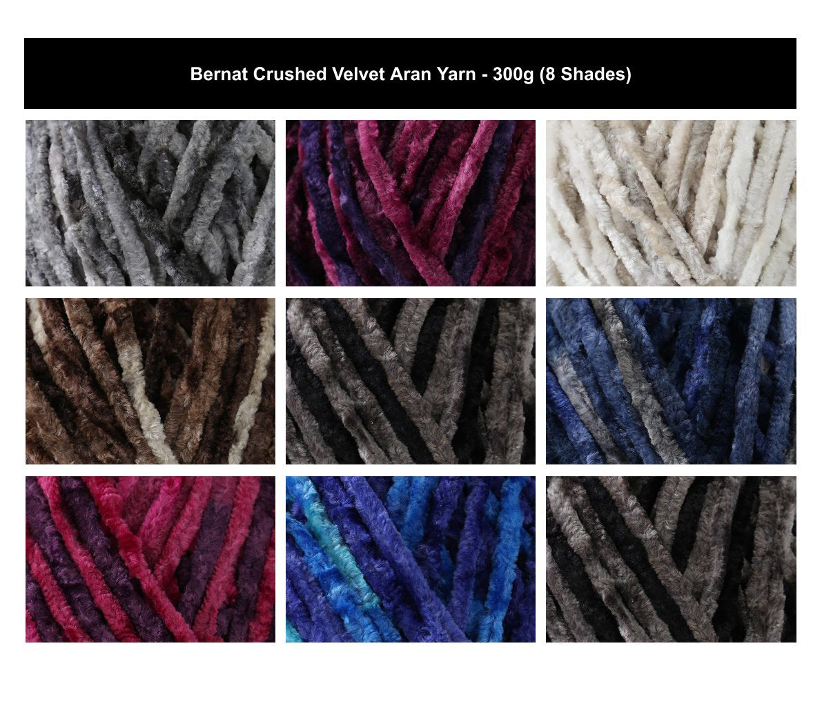 Bernat Crushed Velvet Aran Yarn - 300G, Luxury 100% Polyester Soft Chenille Thick Jumbo Knitting & Crochet Yarn for Cushions, Blankets & Winter Accessories