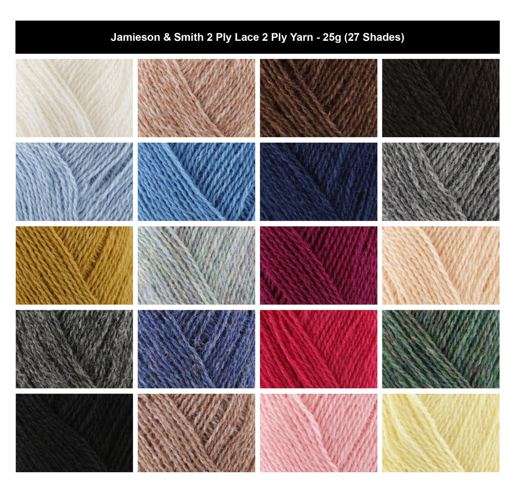 Jamieson & Smith 2 Ply Lace Yarn for Crochet - 25g, Shetland Wool & Lambswool Blend Lightweight Knitting Wool Yarn for Shawls, Summer Sweaters & Vintage Patterns
