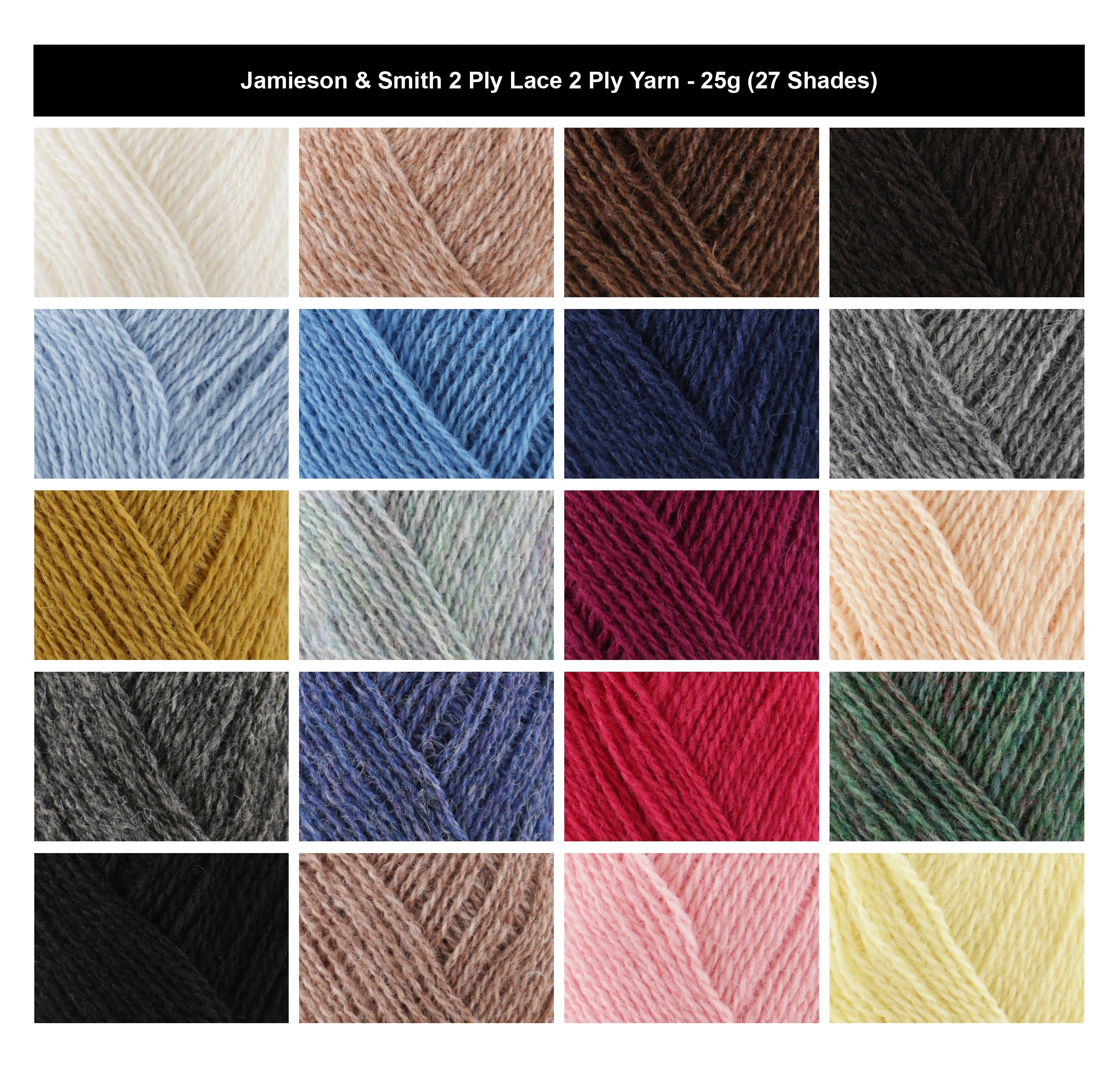 Jamieson & Smith 2 Ply Lace Yarn for Crochet - 25g, Shetland Wool & Lambswool Blend Lightweight Knitting Wool Yarn for Shawls, Summer Sweaters & Vintage Patterns