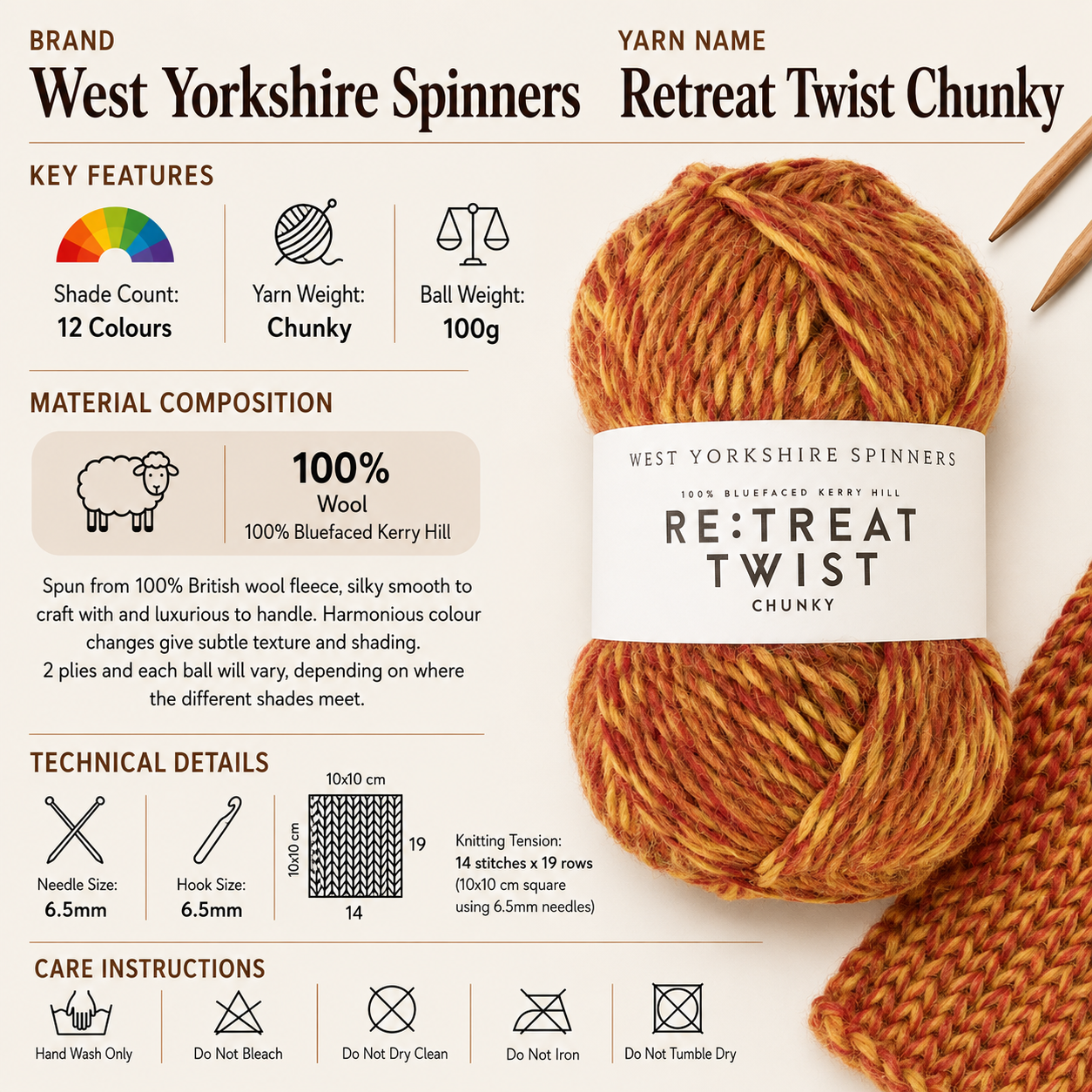 West Yorkshire Spinners Retreat Twist Chunky Yarn - 100g, Luxury 100% British Wool Bulky Weight Soft Gradient Knitting & Crochet Yarn for Sweaters & Blankets