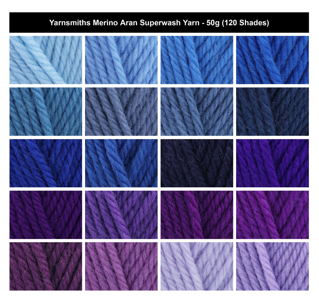 Yarnsmiths Merino Aran Superwash Aran Yarn - 50g, Luxury 100% Merino Wool Squishy Worsted Hypoallergenic Crochet & Knitting Wool Yarn for Baby Blankets & Garments