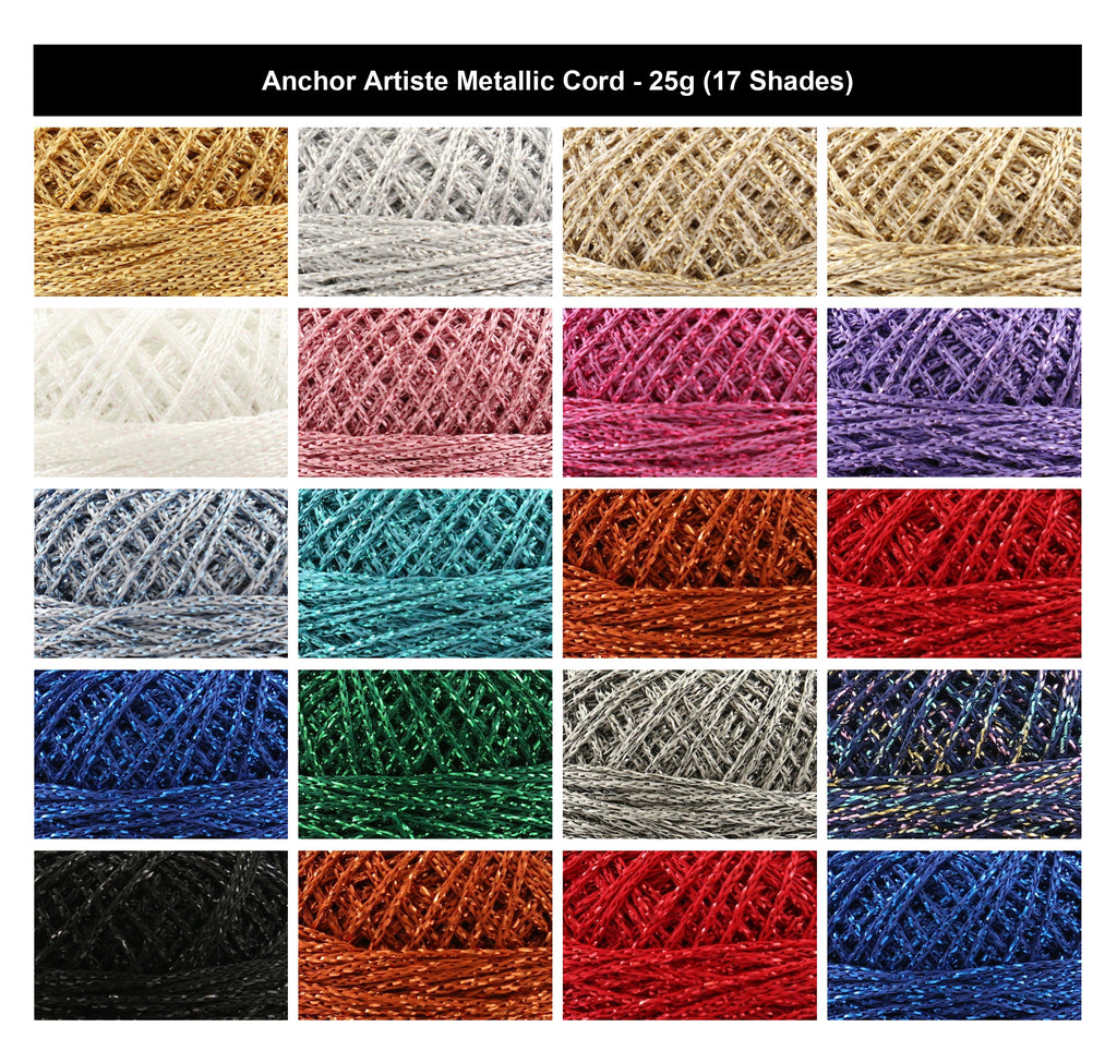 Anchor Artiste Metallic Thread Yarn- 25g, Glitter Viscose Polyester Blend Fine Shimmer Yarn for Crochet & Knitting Christmas Crafts, Party Projects & Festive Decorations