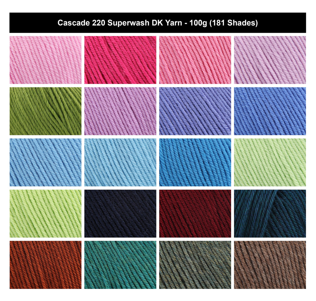 Cascade 220 Superwash DK Yarn - 100g, 100% Superwash Wool Easy-To-Work Double Knitting Yarn for Toys, Blankets & Everyday Accessories