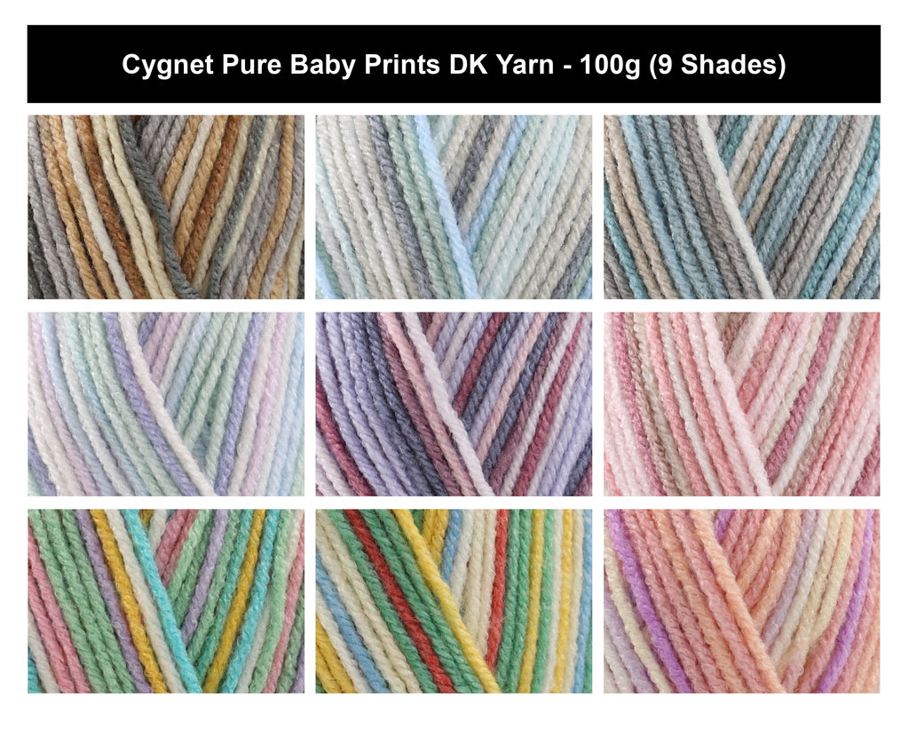 Cygnet Pure Baby Prints DK Yarn - 100g, Soft Anti-Pilling 100% Acrylic Self-Striping Double Knitting Baby Yarn for Garments, Toys & Accessories