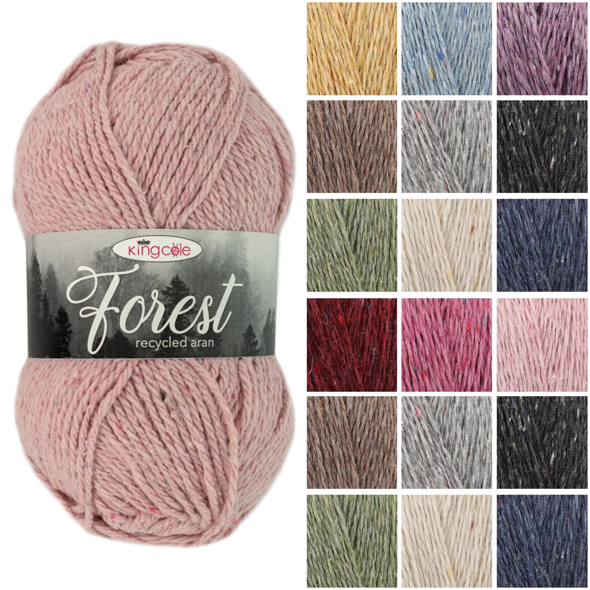 King Cole Forest Aran Yarn 35% Wool, 25% Viscose, 20% Acrylic & 20% Polyamide Recycled Aran 300m Knitting & Crochet Yarn - 100g