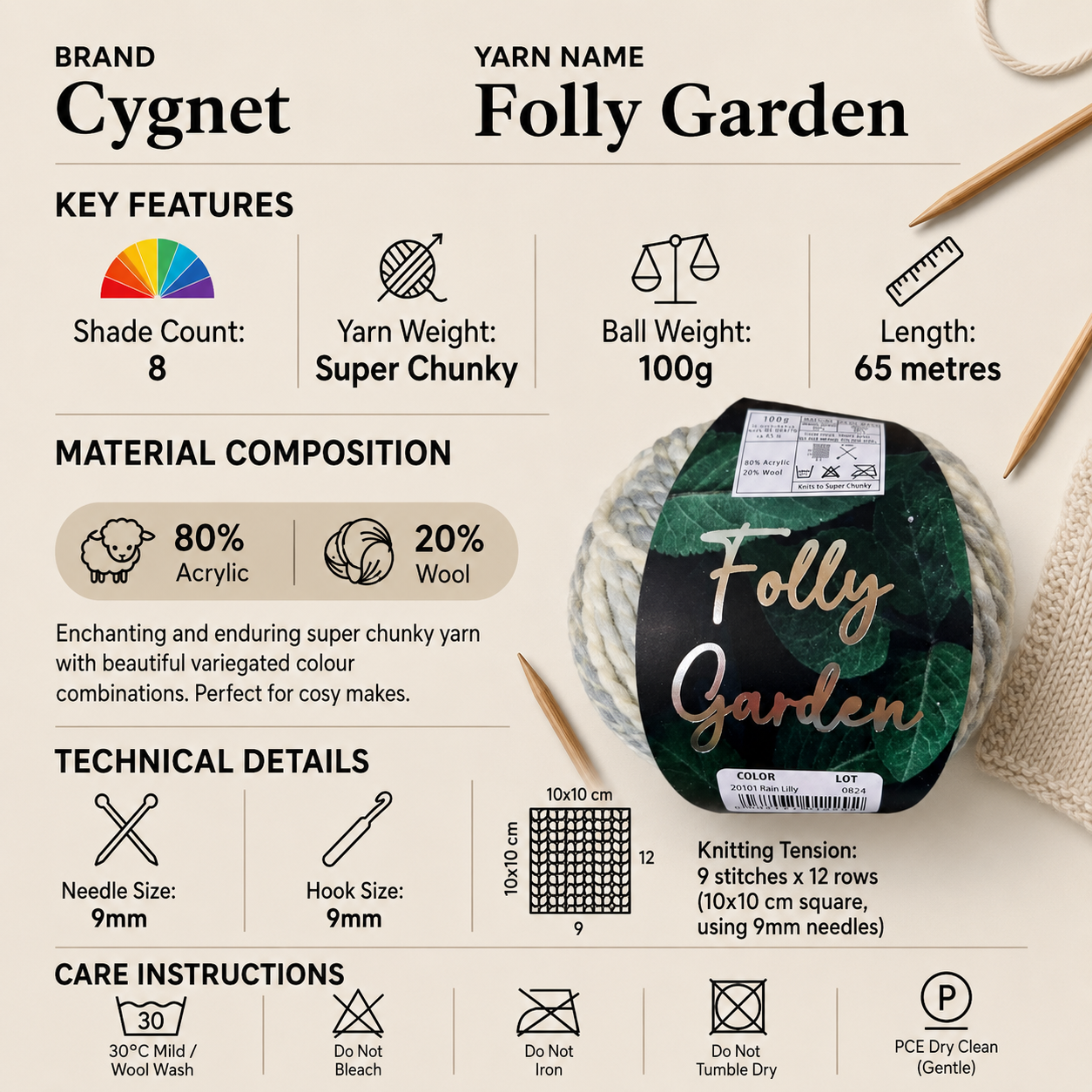Cygnet Folly Garden Super Chunky Yarn - 100g, Acrylic Wool Blend Variegated Multicolour Knitting Yarn for Stylish Garments and Accessories