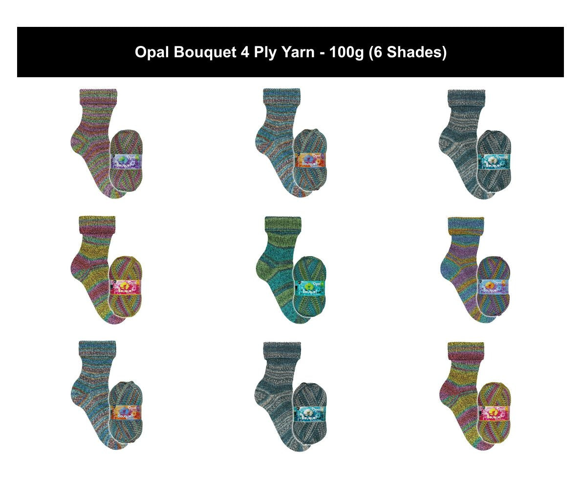 Opal Bouquet 4 Ply Yarn - 100g, Wool Polyamide Blend Floral Self-Patterning Sock Knitting Wool Yarn for Crochet Scarf, Gloves & Cozy Beanie