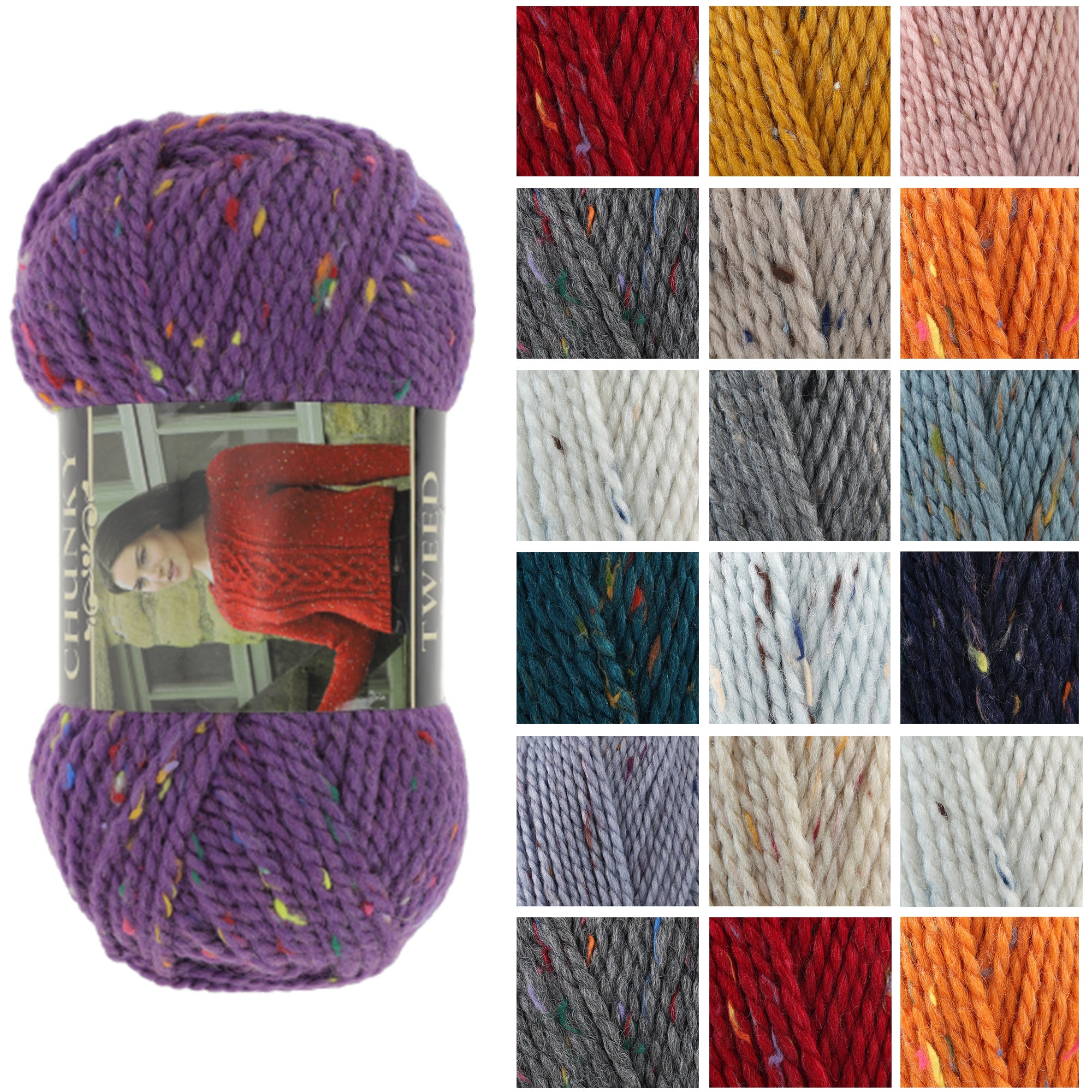 King Cole Chunky Tweed Yarn 72% Acrylic 25% Wool 3% Viscose, Soft Chunky Knitting & Crochet Yarn, 138 m Rustic Textured - 100g
