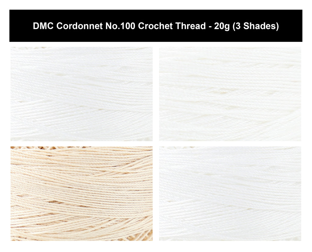 DMC Cordonnet No.100 Crochet Thread Yarn - 20g, 100% Double Mercerised Cotton, 6-Ply High-Gloss Strong Crochet & Knitting Thread for Lacework, Doilies & Crafts