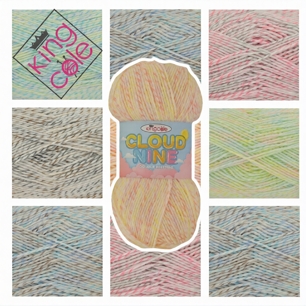 King Cole Cloud Nine DK Yarn 100% Acrylic, Soft Pastel Variegated Double Knit Yarn, 300 m for Knitting & Crochet Projects - 100g