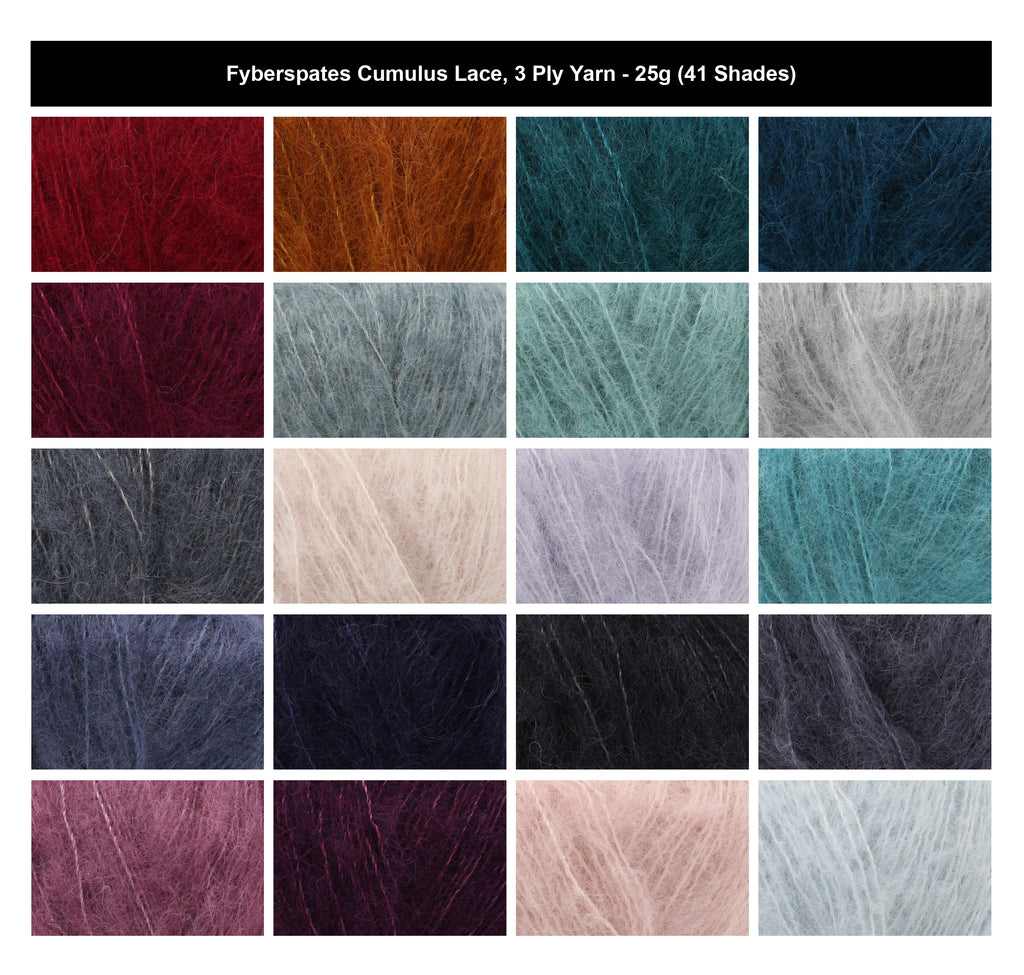 Fyberspates Cumulus Lace 3 Ply Crochet Yarn - 25g, Luxury Alpaca & Mulberry Silk Blend Lightweight Lace Knitting Wool for Shawls, Scarves, Garments & Accessories