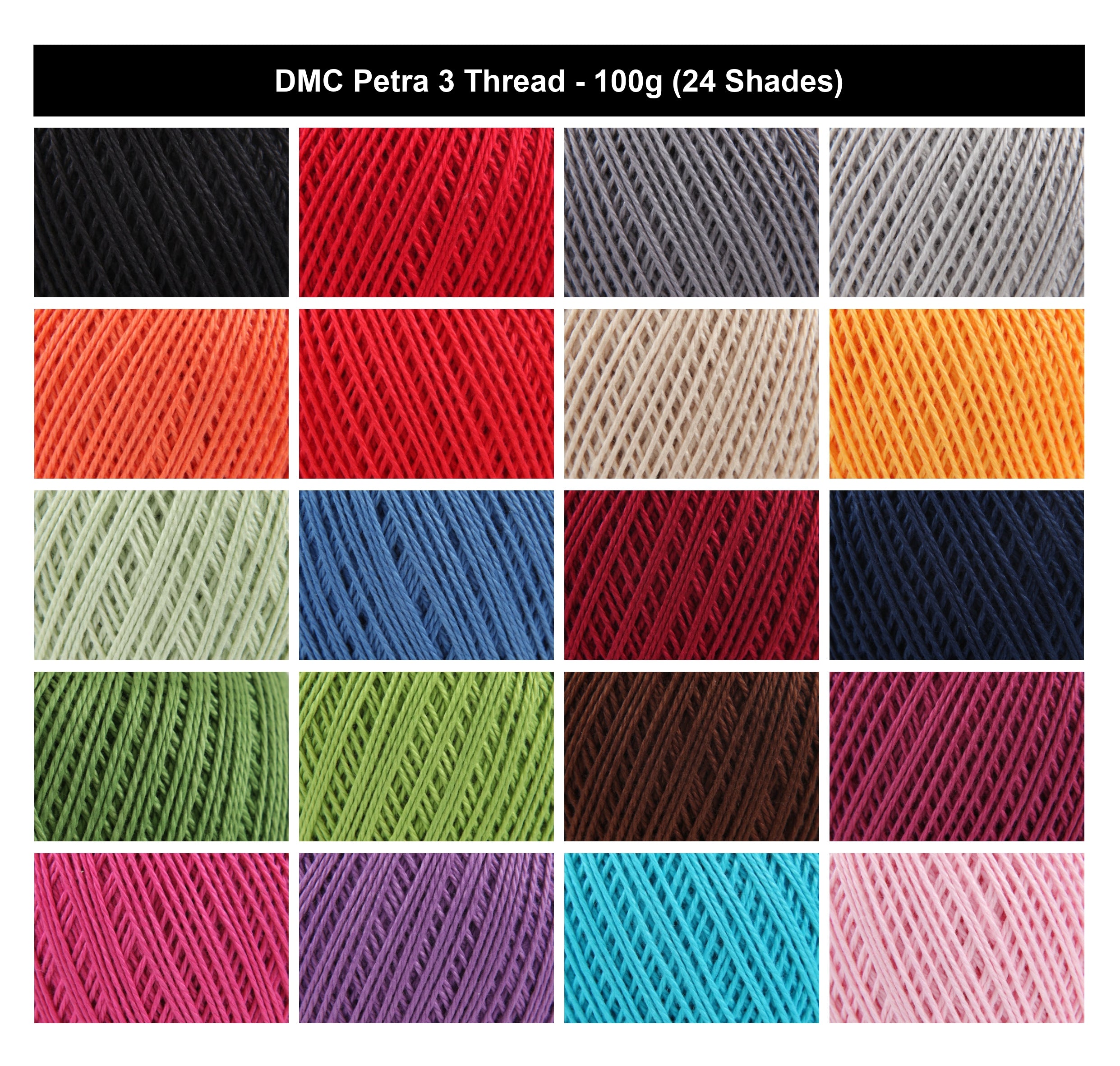 DMC Petra 3 Thread Yarn for Crochet - 100g, Soft Mercerised 100% Cotton Knitting Yarn for Clothes, Babywear & Decorative
