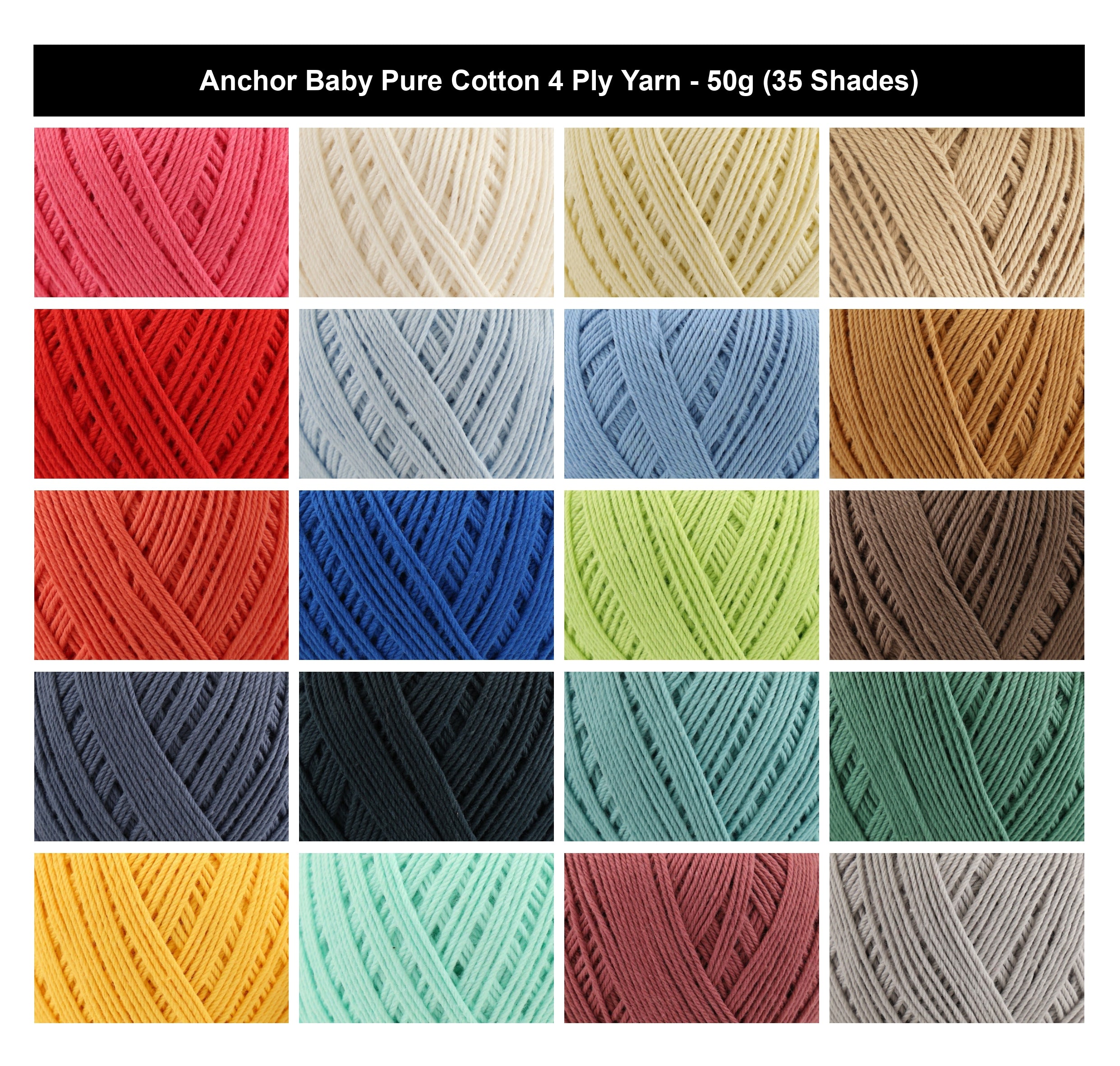 Anchor Baby Pure Cotton 4 Ply Yarn - 50g, 100% Natural Cotton Knitting & Crochet Yarn, Hypoallergenic Resistant, Soft Baby Yarn for Newborn Garments & Accessories