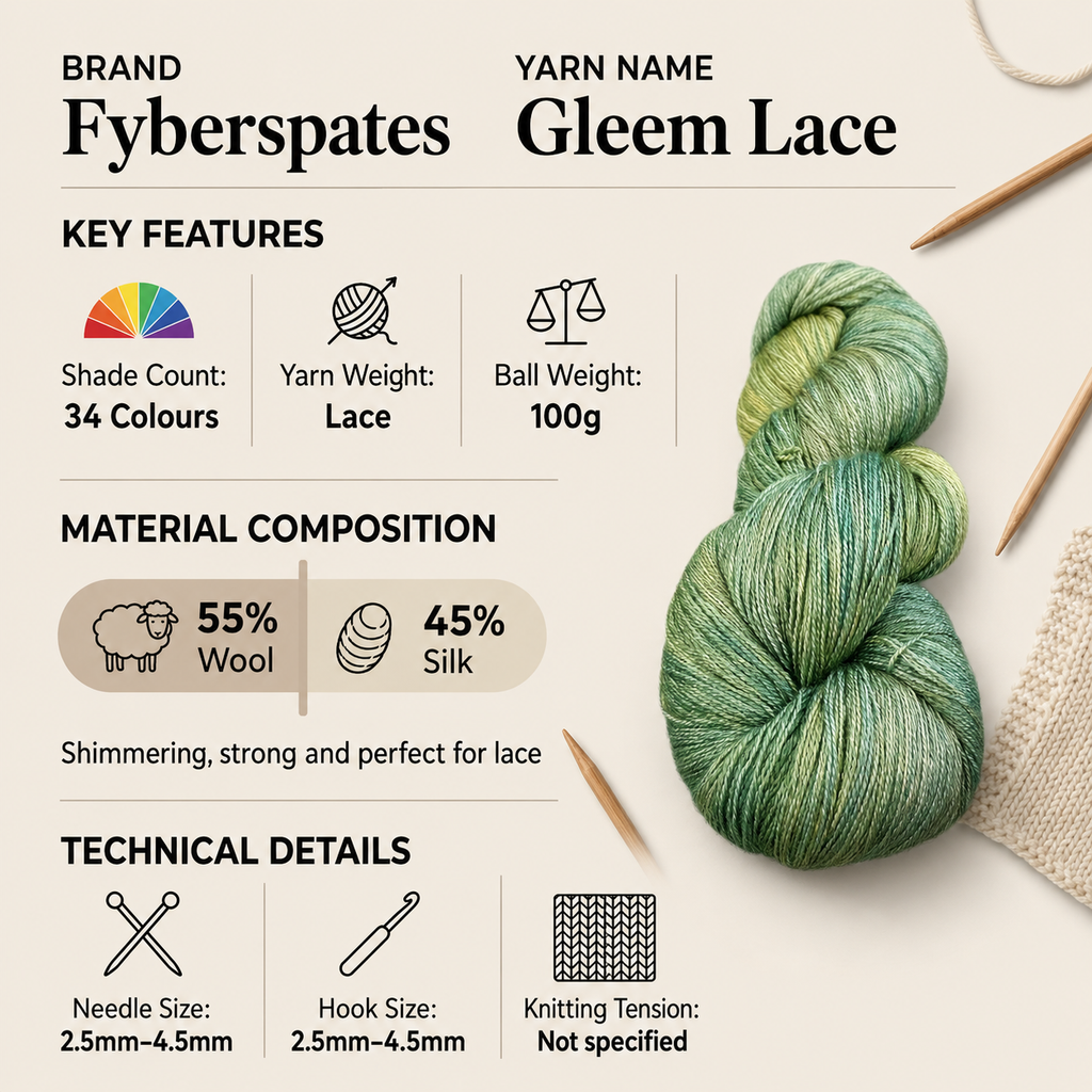 Fyberspates Gleem Lace Crochet Yarn - 100g, Bluefaced Leicester & Silk Blend Lightweight Hand Dyed Knitting Wool for Shawls, Wraps & Lace Garments